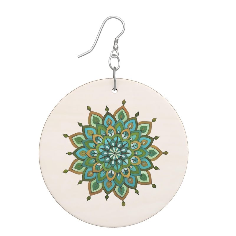 Mary Mandala Art Wooden Earrings: Organic Shape by Infinite Hue