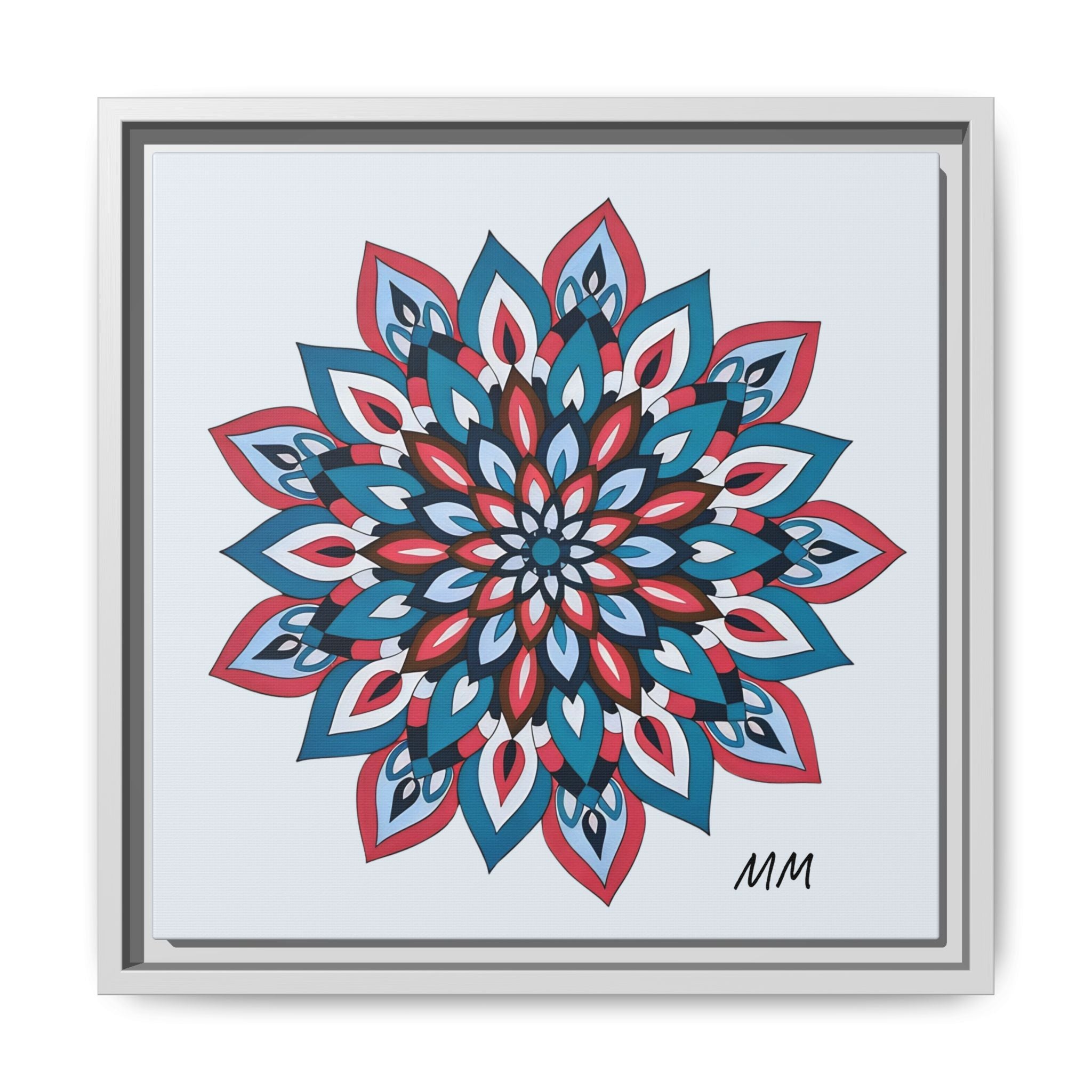 Quinn Framed Mandala Wall Art Print — Blue & Coral Floral Canvas