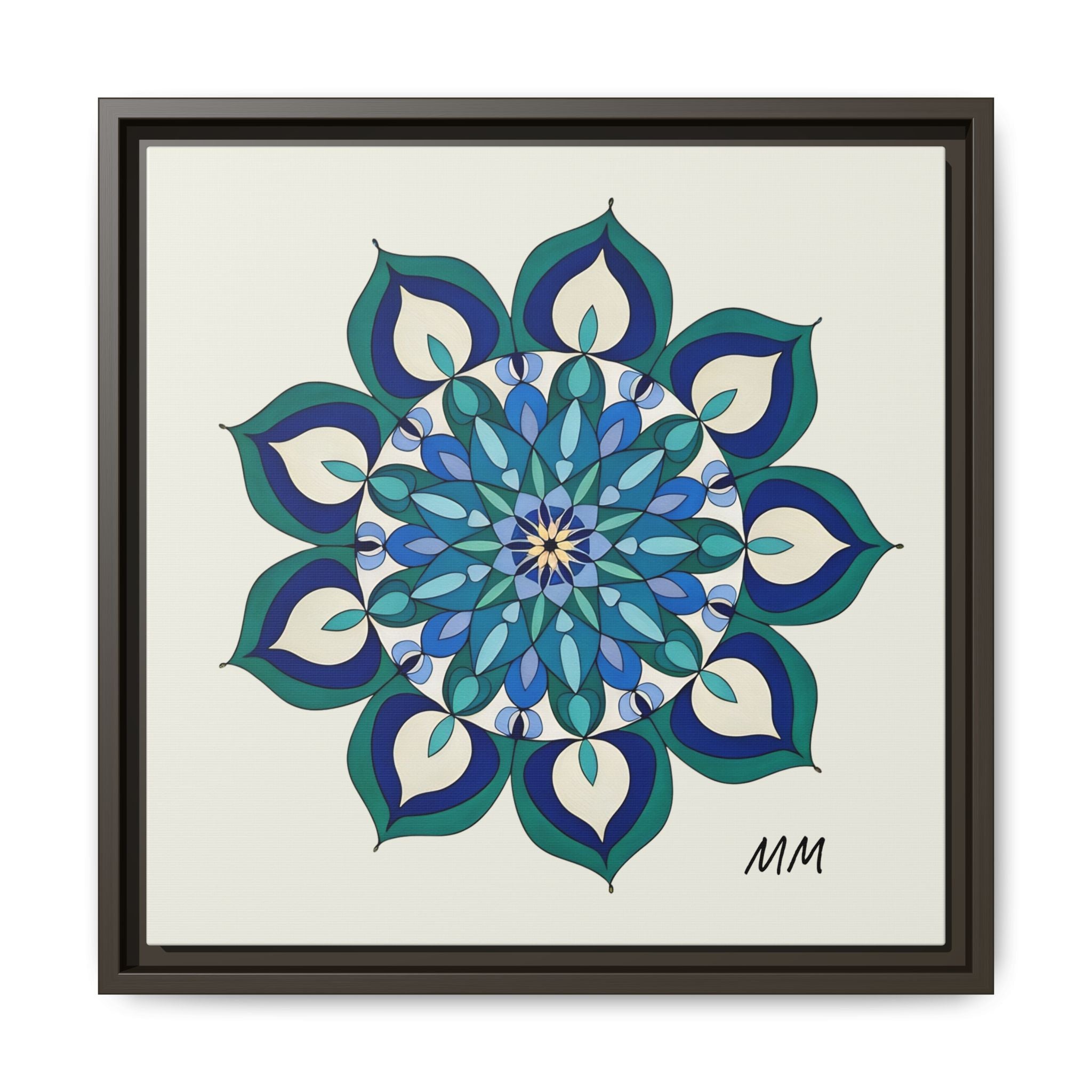 Lottie Framed Blue Green Mandala Wall Art — Matte Canvas Print