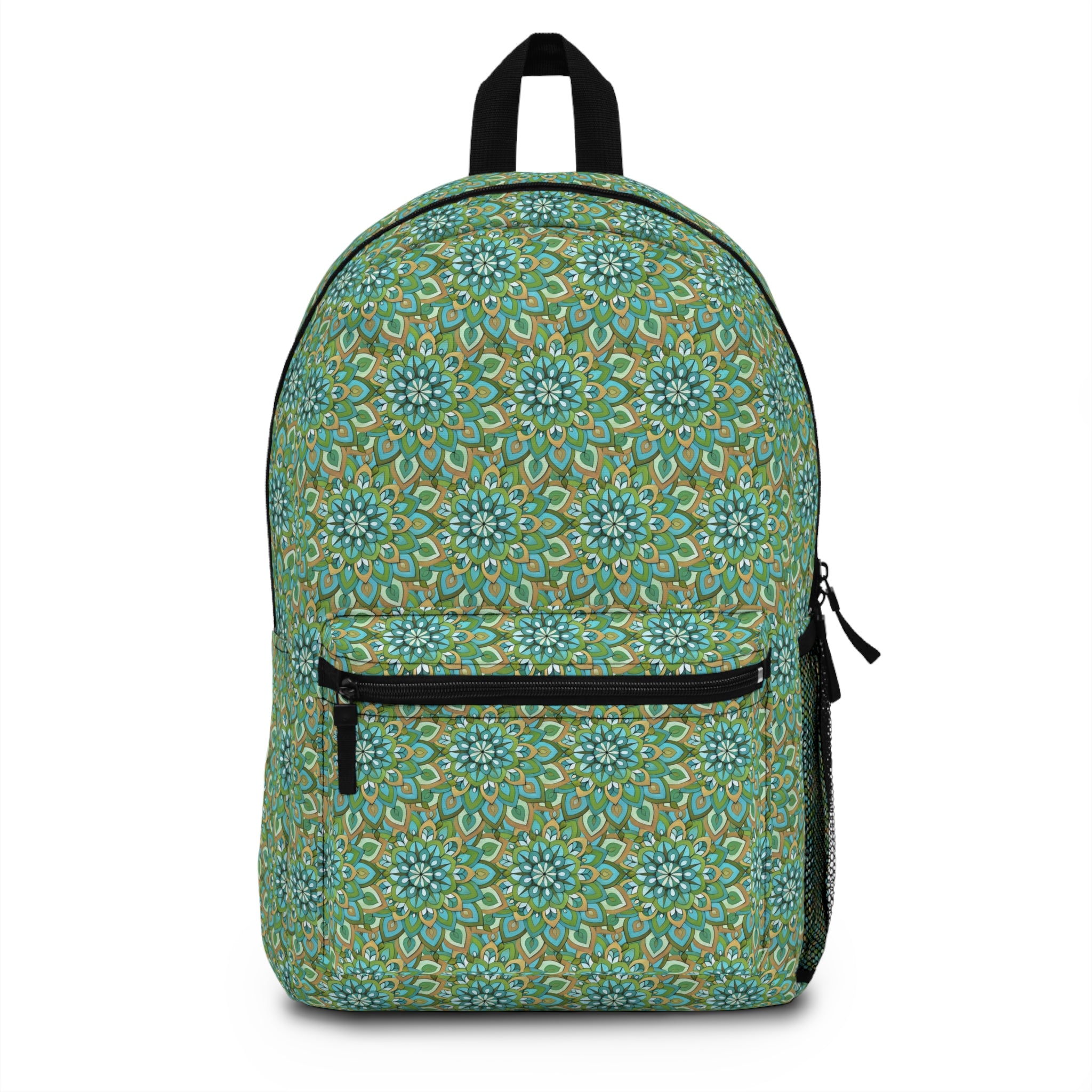 Mary Mandala Art Green Floral Mandala Backpack – Boho Patterned School & Travel Bag