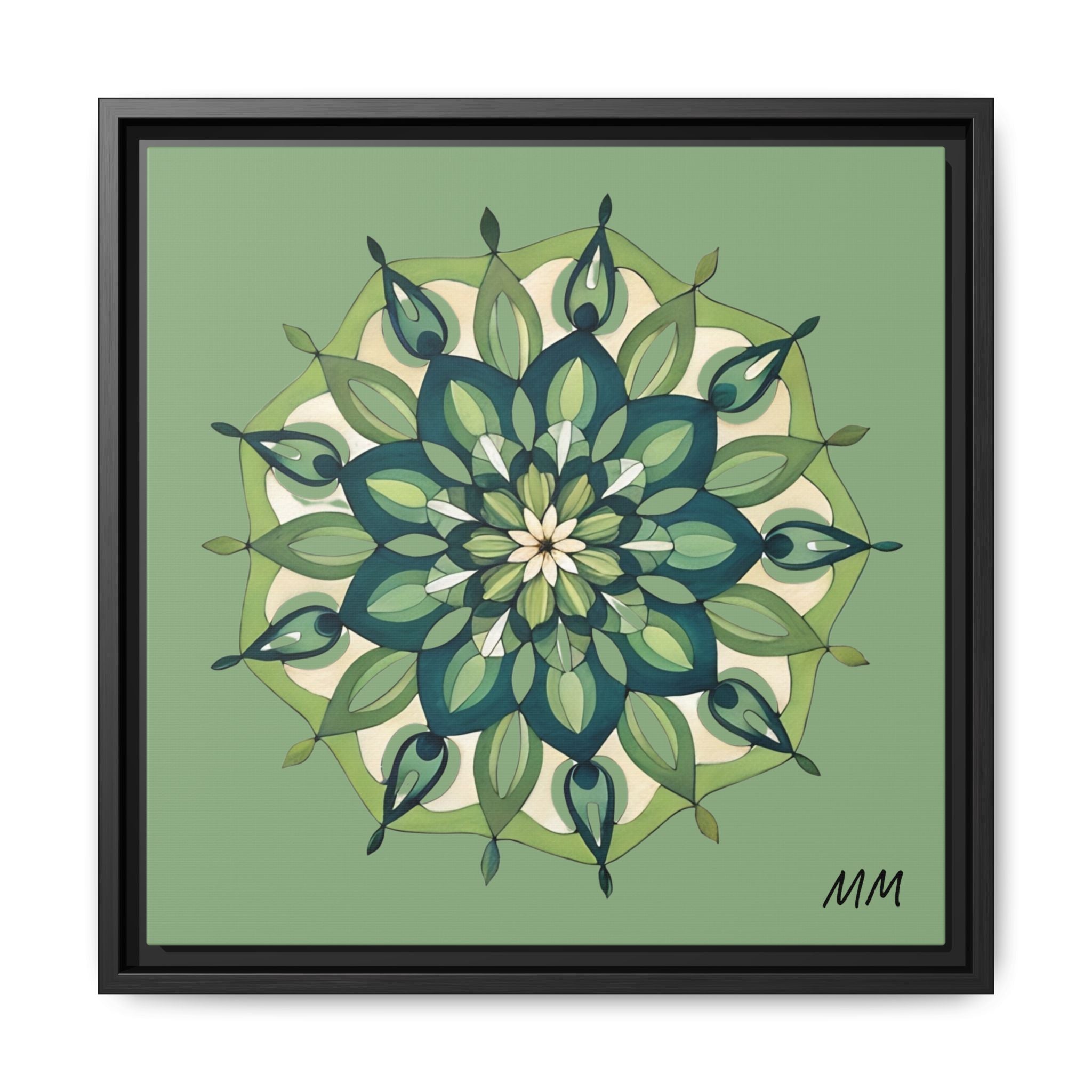 Evie Green Floral Mandala Matte Canvas Framed Wall Art
