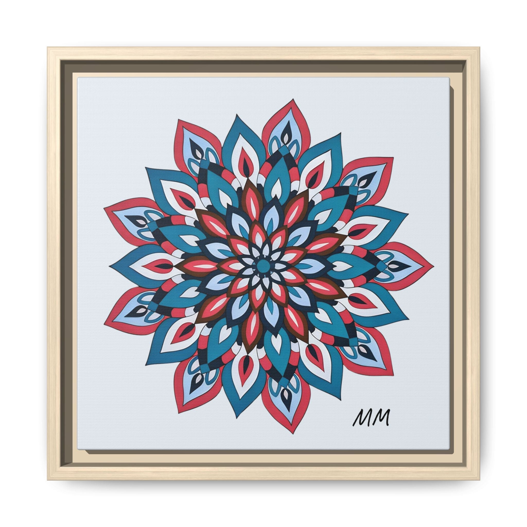 Quinn Framed Mandala Wall Art Print — Blue & Coral Floral Canvas
