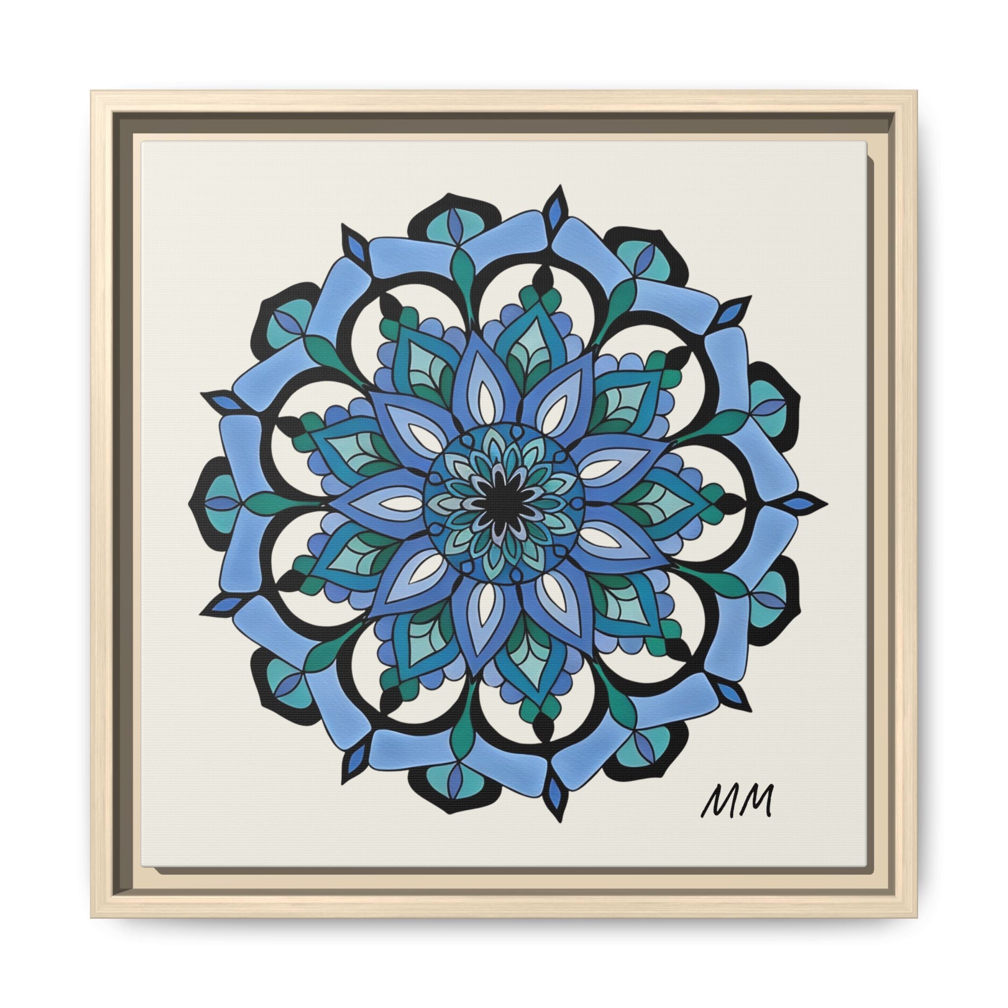 Leilani  Blue Floral Mandala Framed Canvas Art — Matte Multi-Color Wall Decor