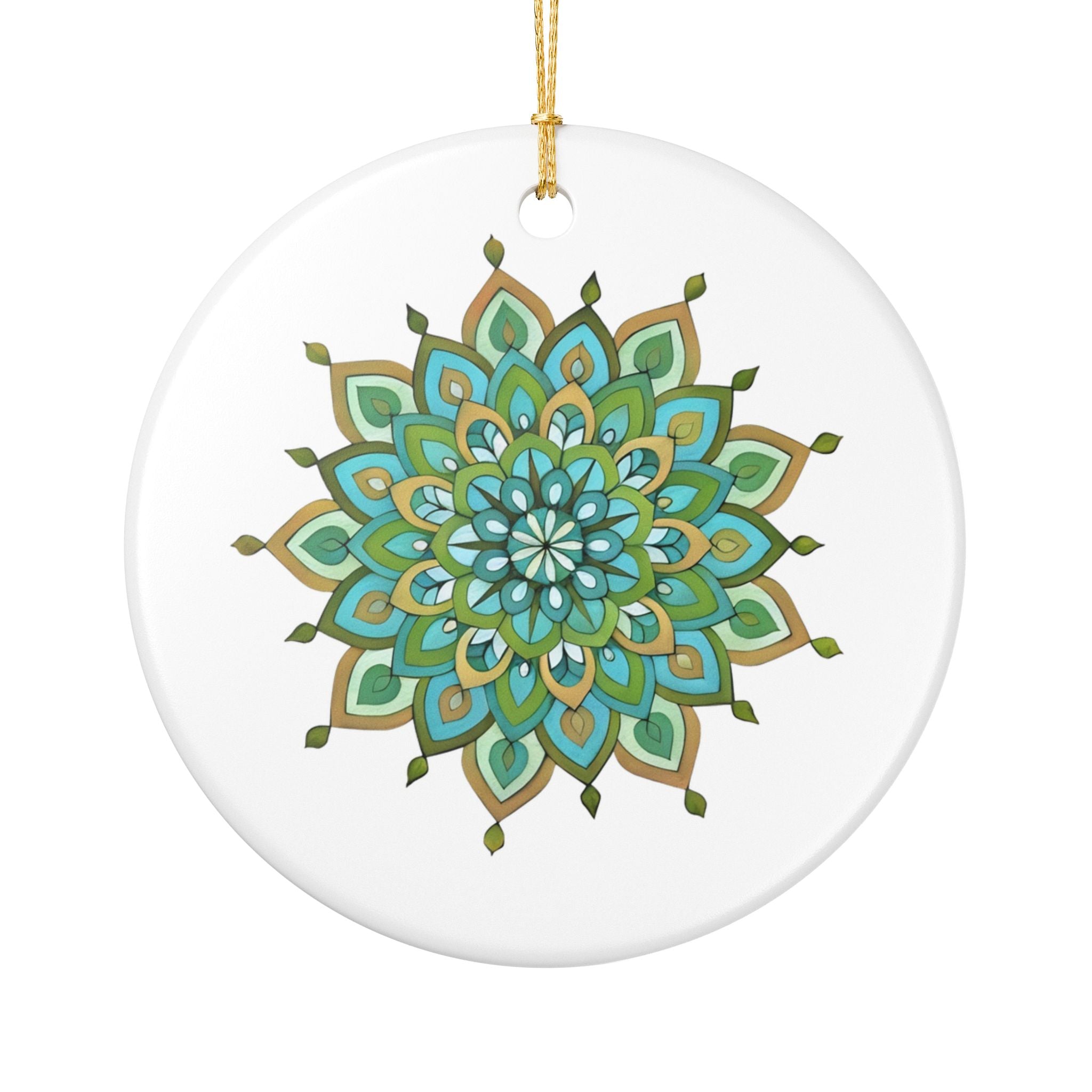 Mary Mandala Ceramic Ornament – Boho Holiday Decoration, Green by Infinite Hue