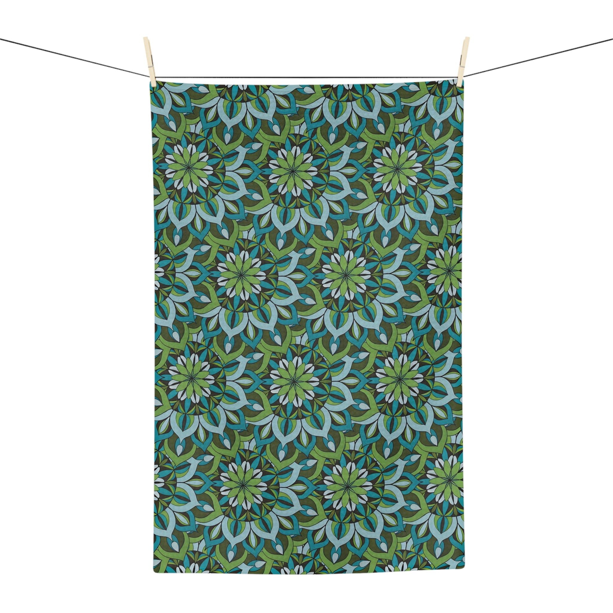 Lynne Mandala Green Floral Mandala Tea Towel — Microfiber Kitchen Dish Towel