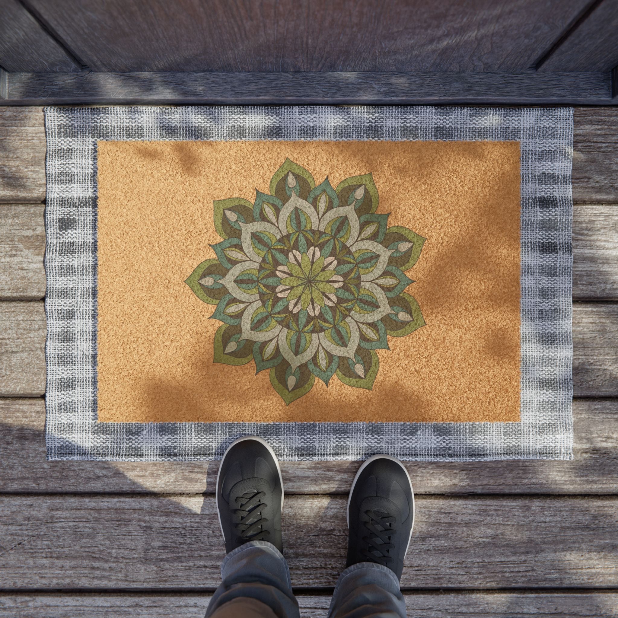 Lynne Mandala Art Green Mandala Doormat – Decorative Coir Entry Rug