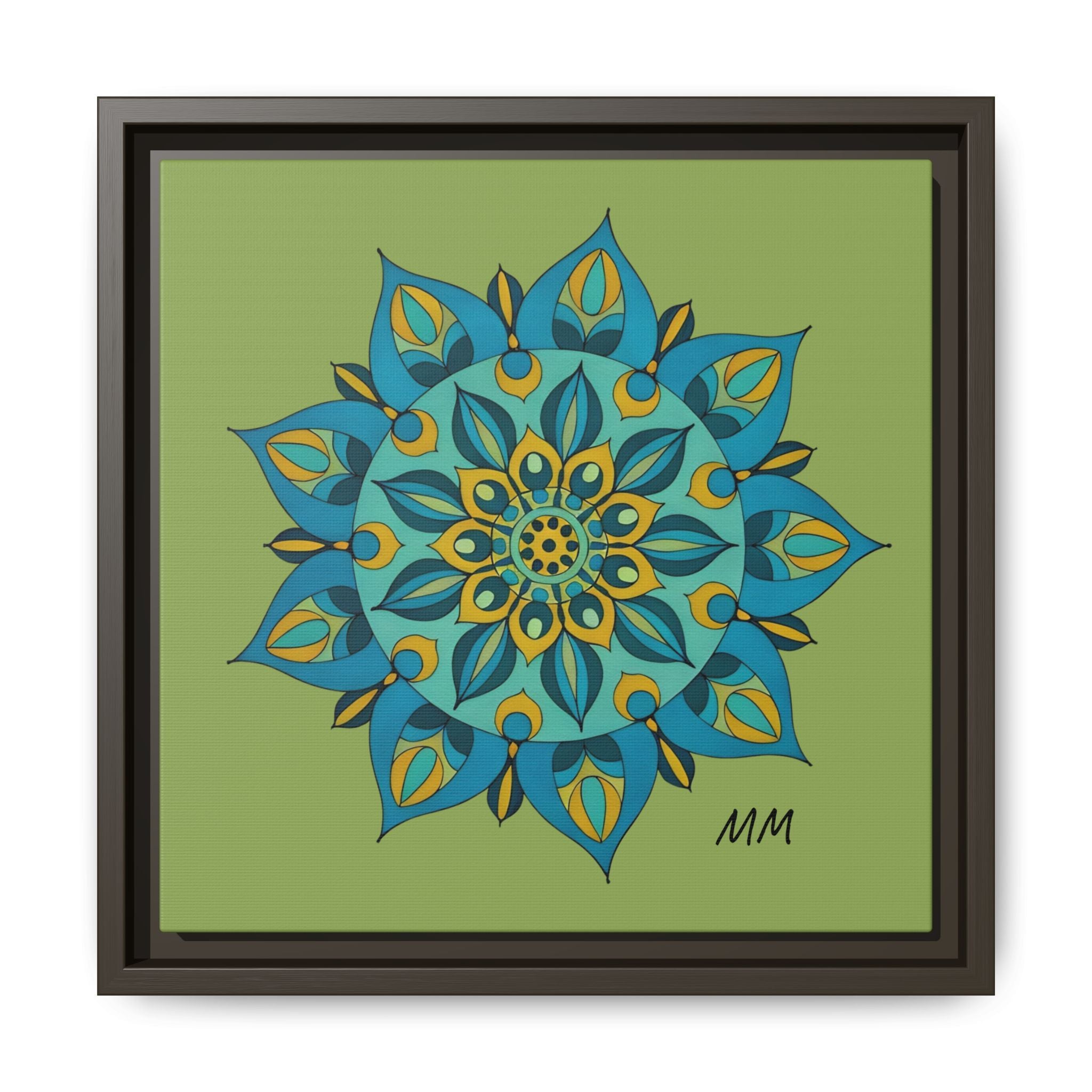 Genesis Framed Mandala Wall Art — Teal & Gold Floral Canvas