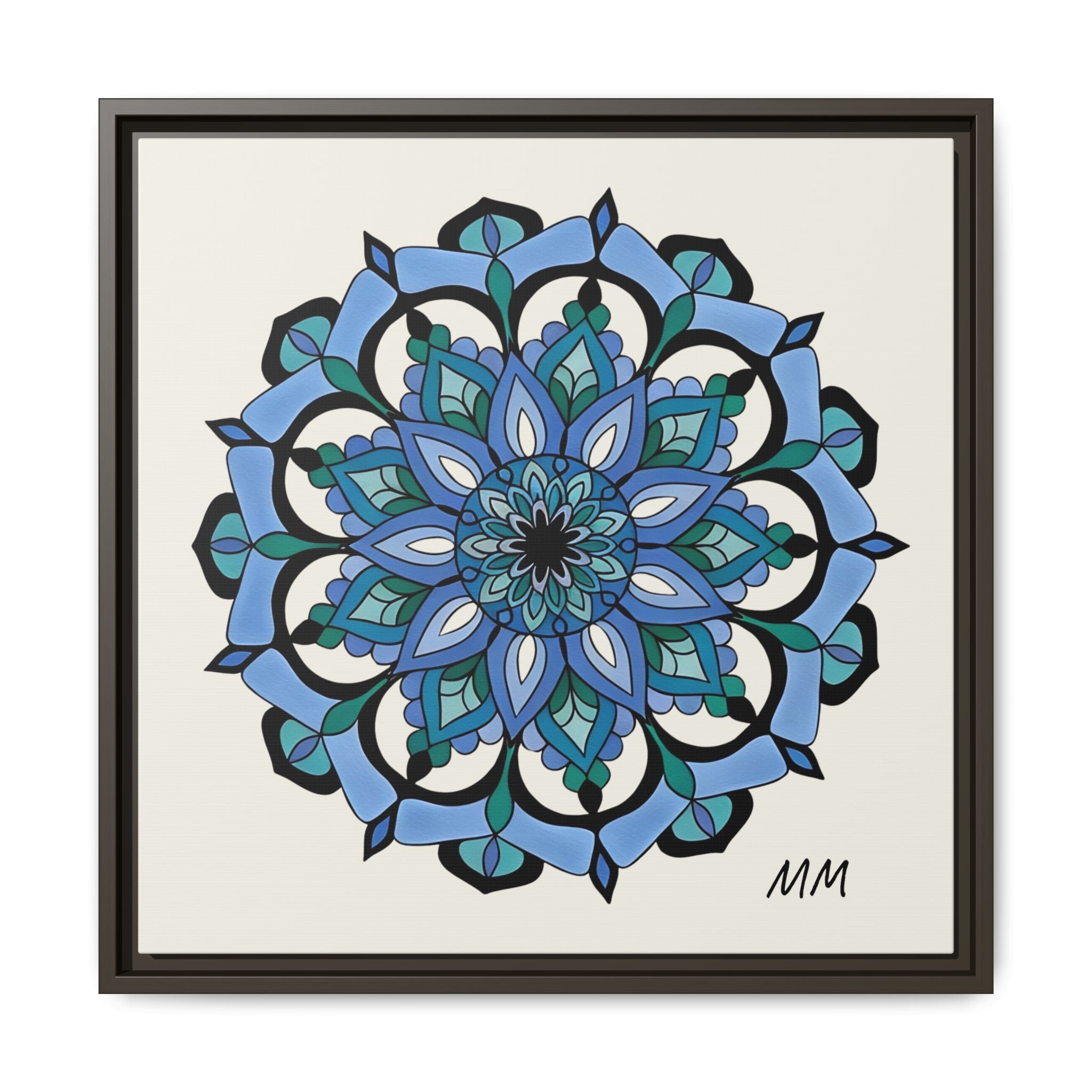 Leilani  Blue Floral Mandala Framed Canvas Art — Matte Multi-Color Wall Decor