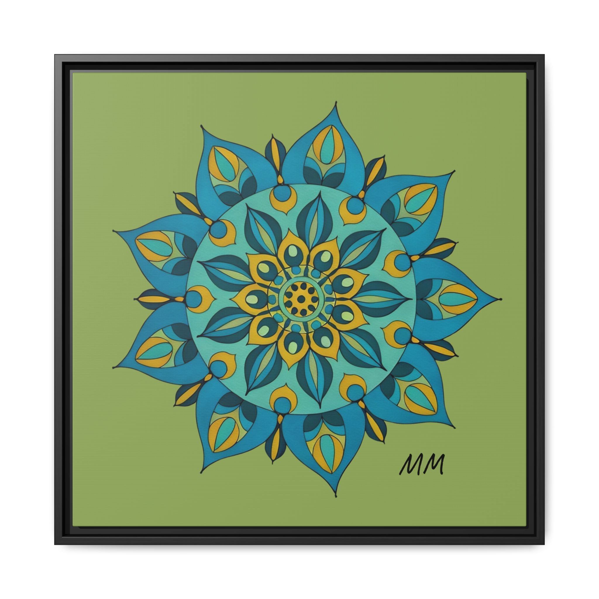 Genesis Framed Mandala Wall Art — Teal & Gold Floral Canvas