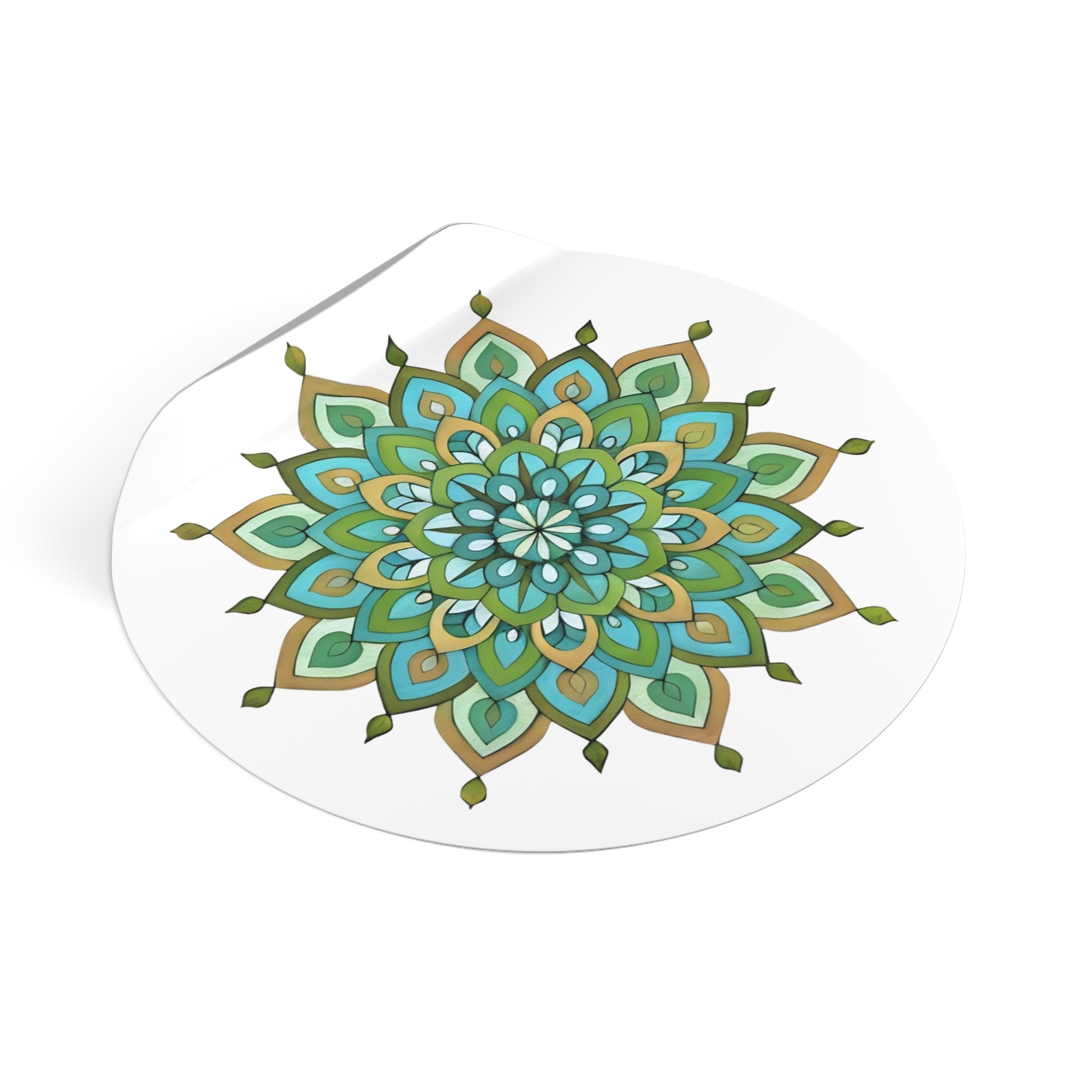 Mary Mandala Round Vinyl Sticker — Floral Boho Decorative Decal Teal Green