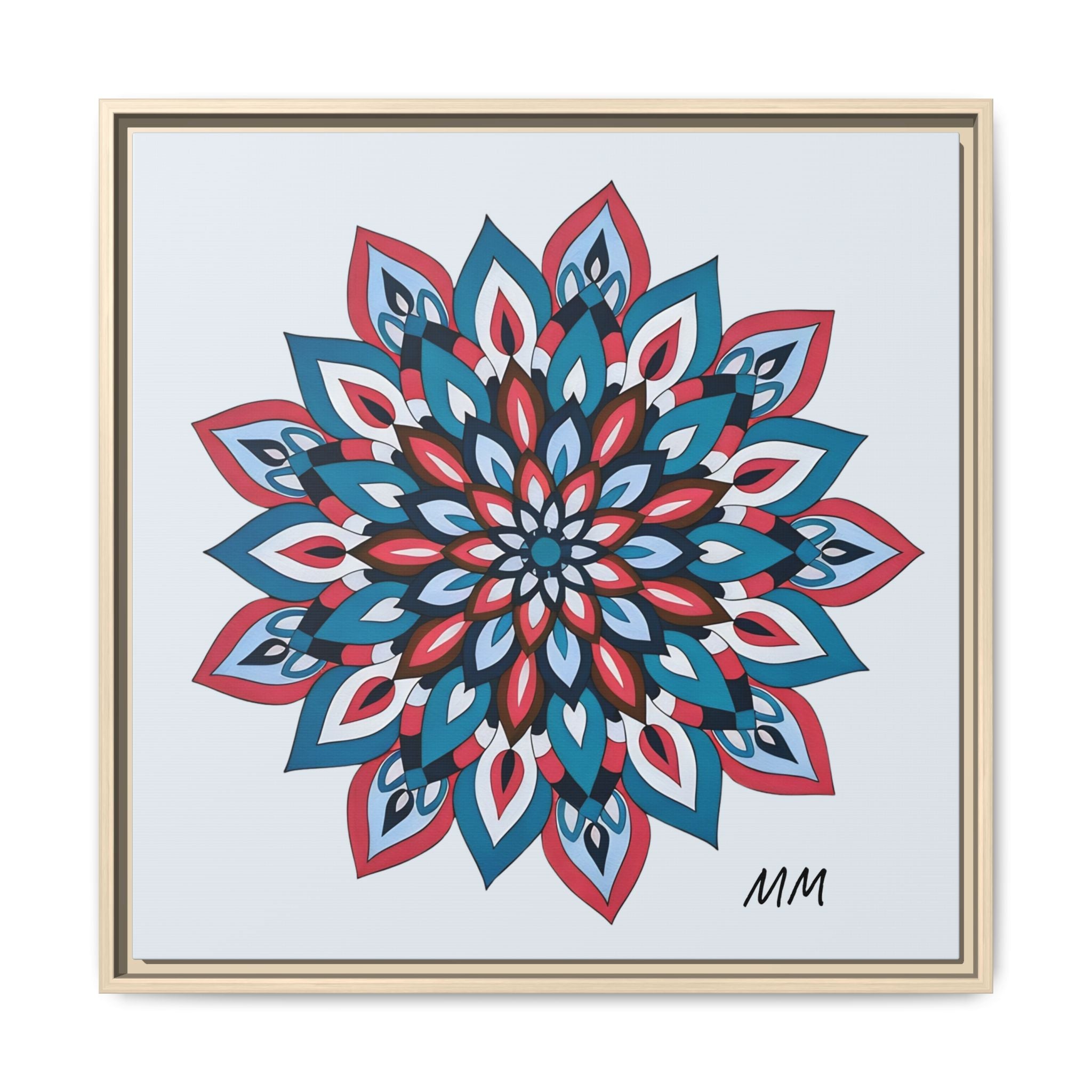 Quinn Framed Mandala Wall Art Print — Blue & Coral Floral Canvas