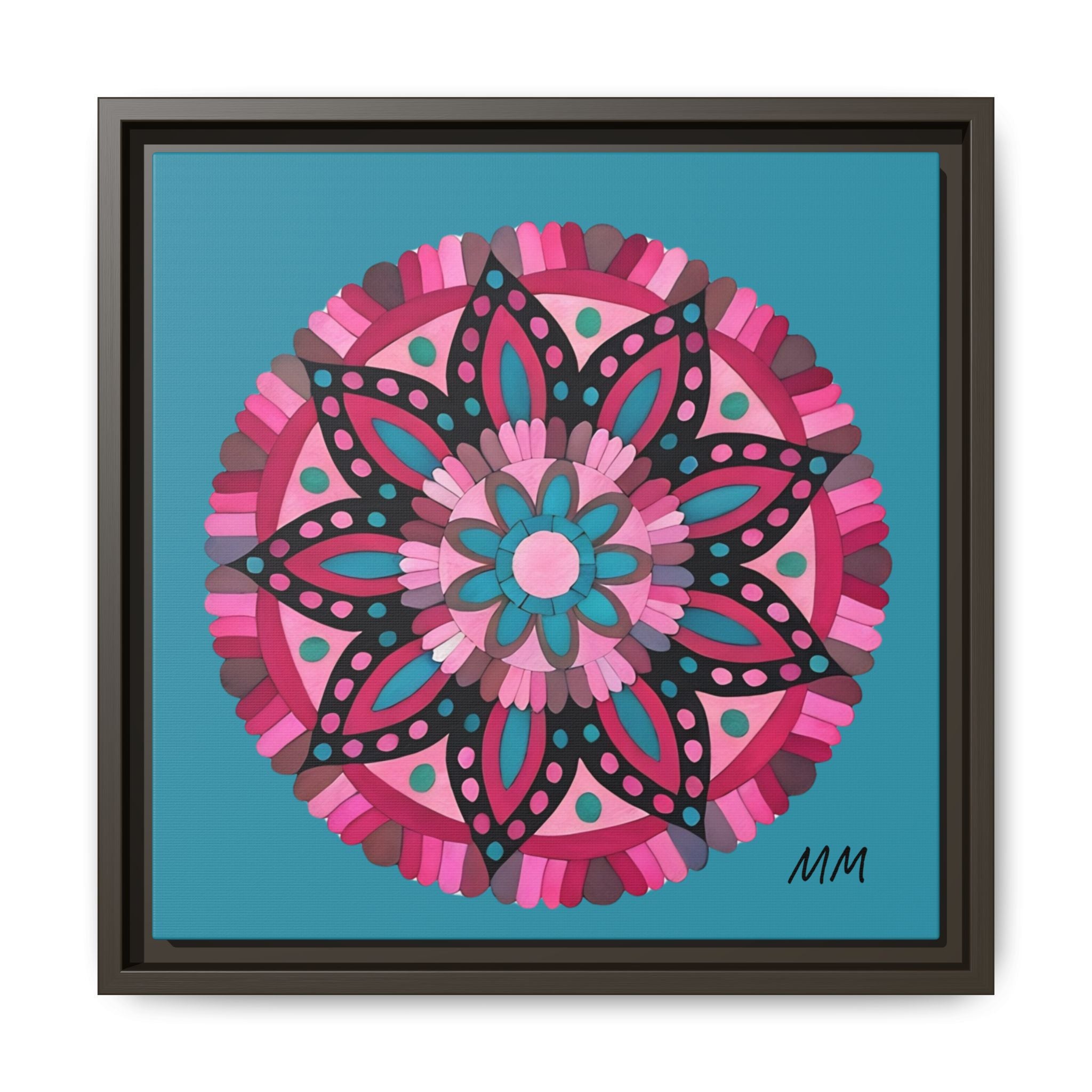 Lennon Framed Floral Mandala Canvas Art – Pink & Teal Decorative Wall Print