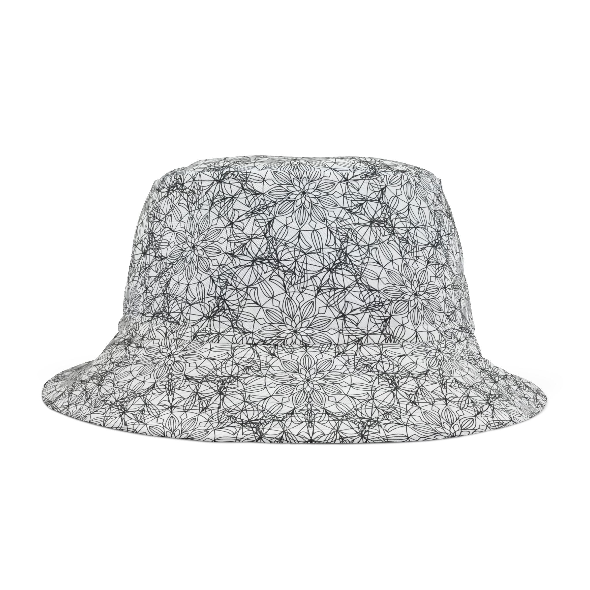 Howard Mandala Art Kaleidoscope Pattern Bucket Hat — Monochrome Geometric Sun Hat