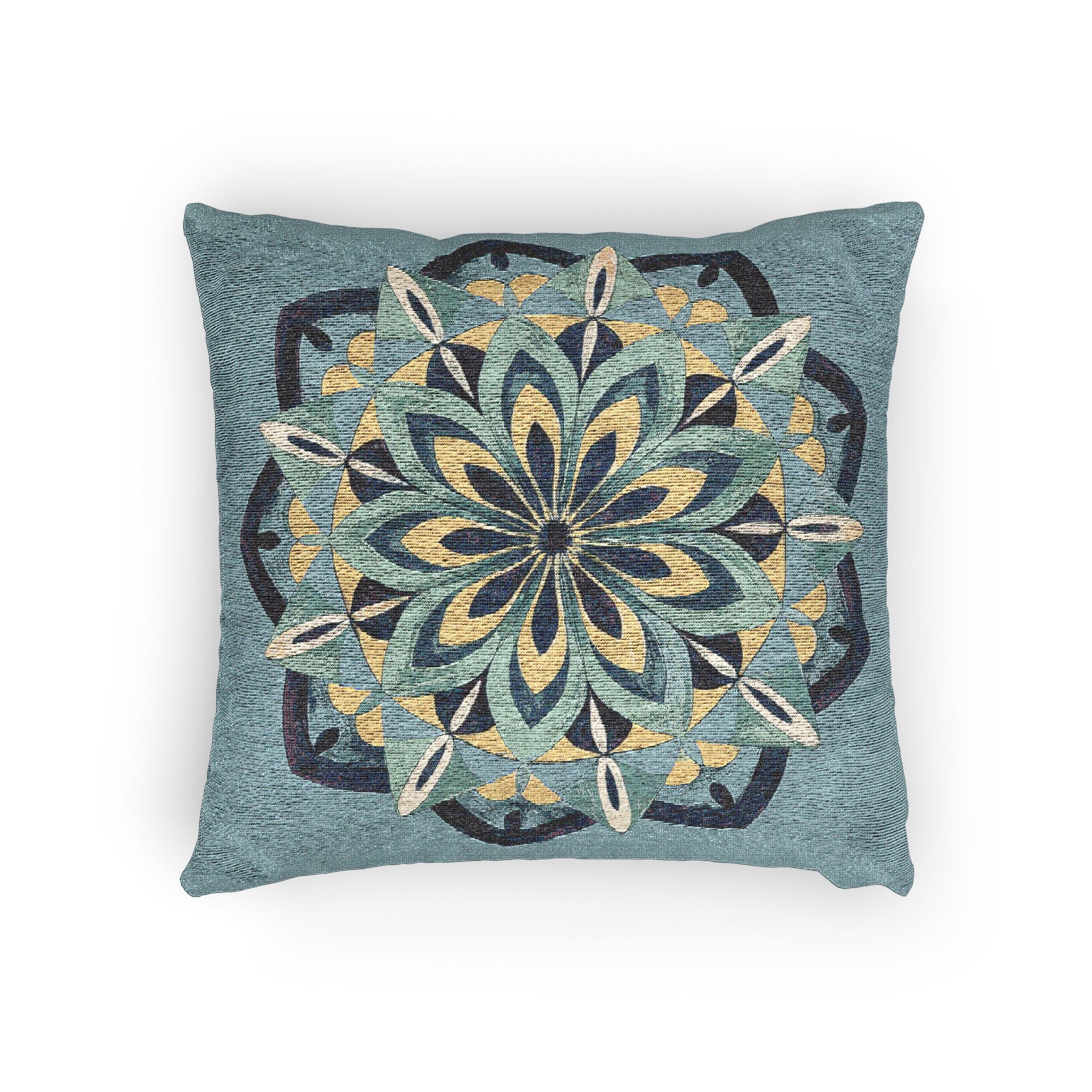 Bharani Mandala Art Boho Woven Pillow with Vintage Floral Mandala — Decorative Throw Cushion