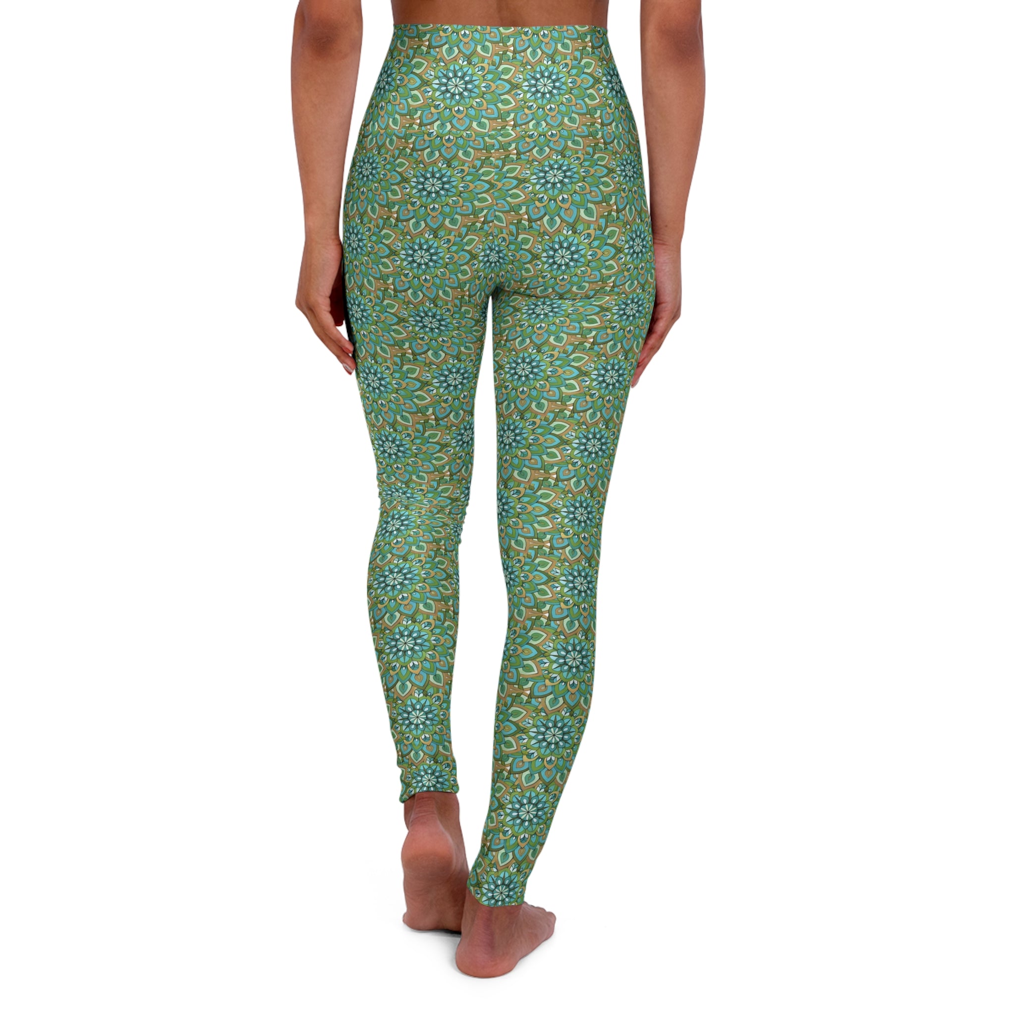 Mary Mandala High-Waisted Yoga Leggings — Green Floral Mandala All-Over Print