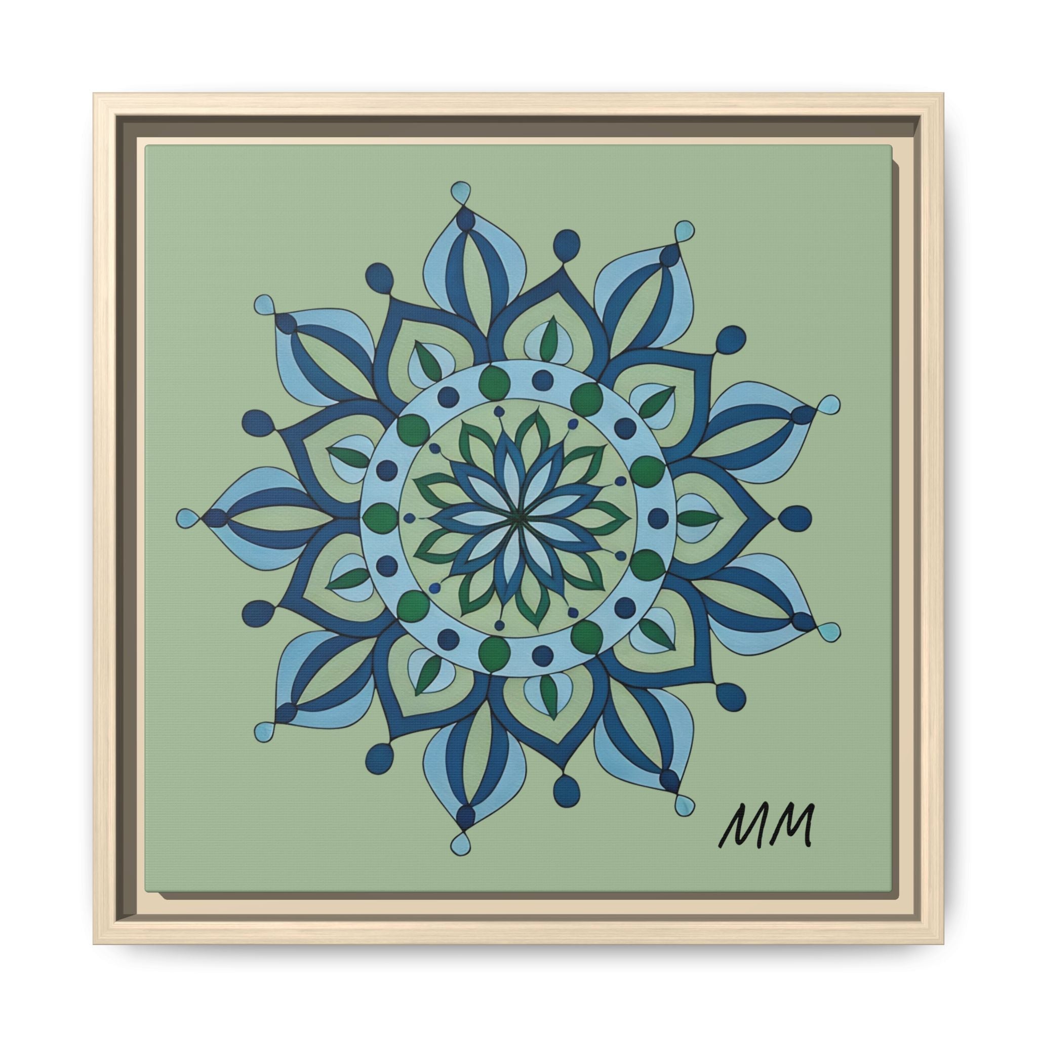 Esme Framed Blue-Green Mandala Matte Canvas Wall Art