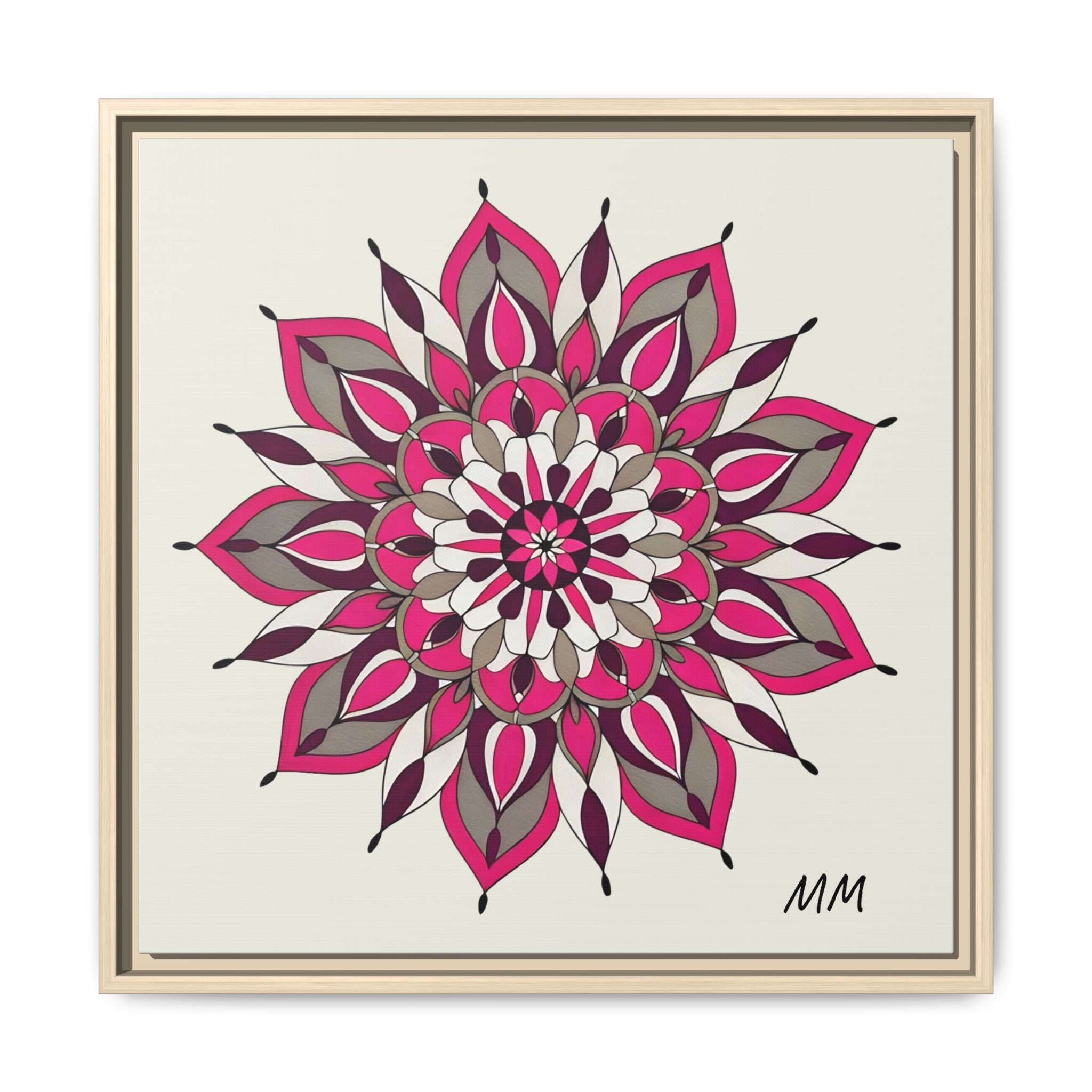 Maeve Framed Pink Mandala Matte Canvas Art — Modern Floral Wall Decor