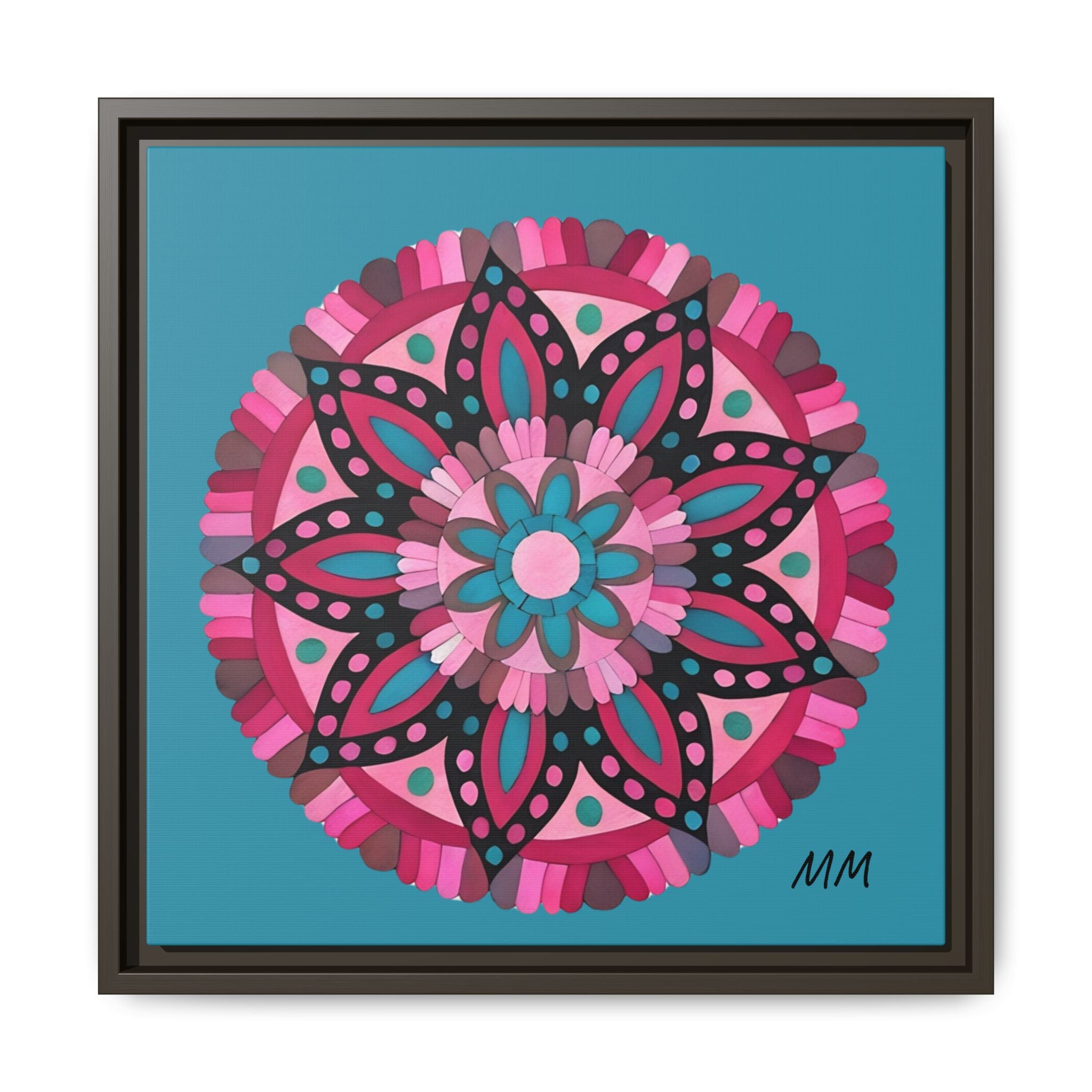Lennon Framed Floral Mandala Canvas Art – Pink & Teal Decorative Wall Print