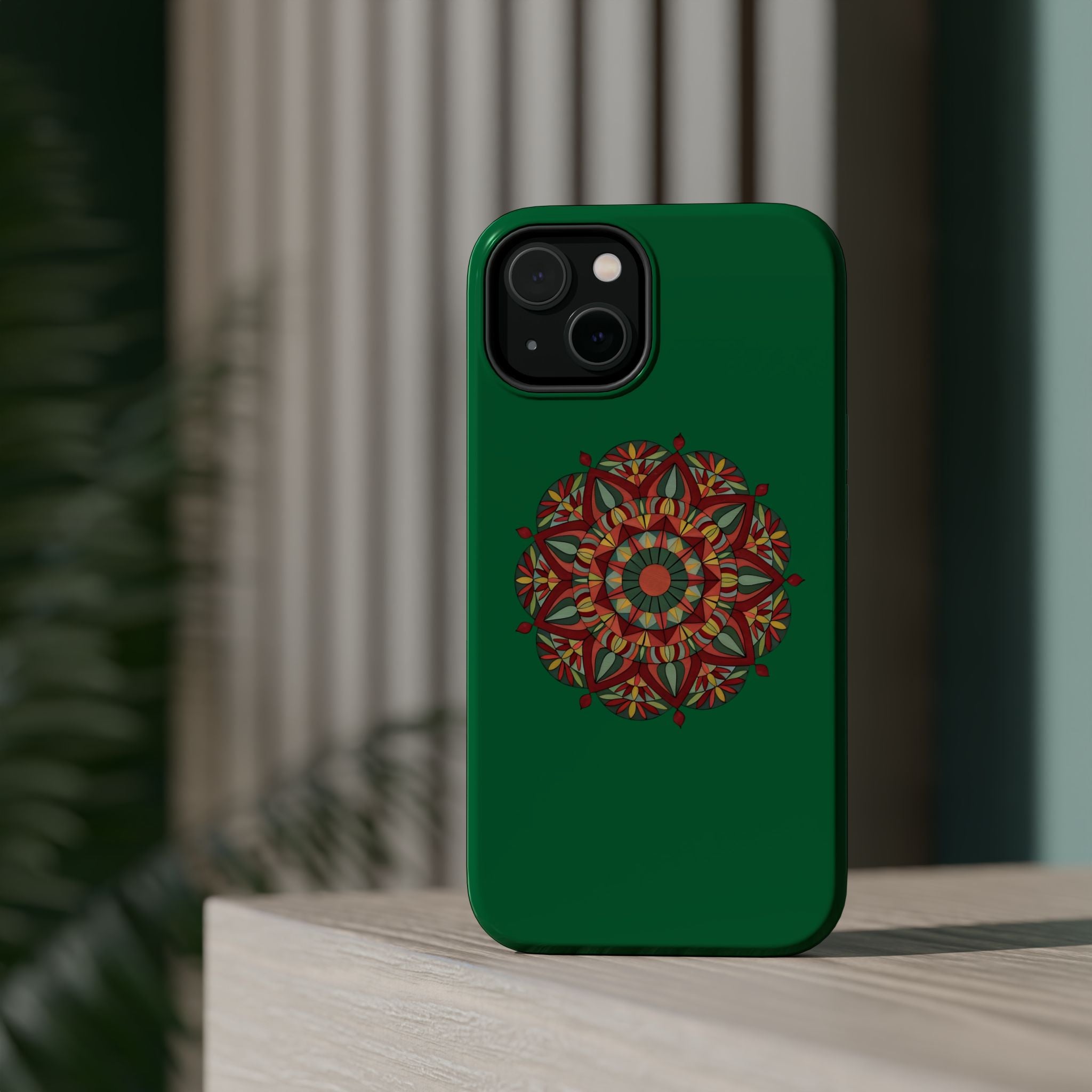Thalia Mandala Art Impact-Resistant Magnetic Phone Case — Red Green Floral Mosaic