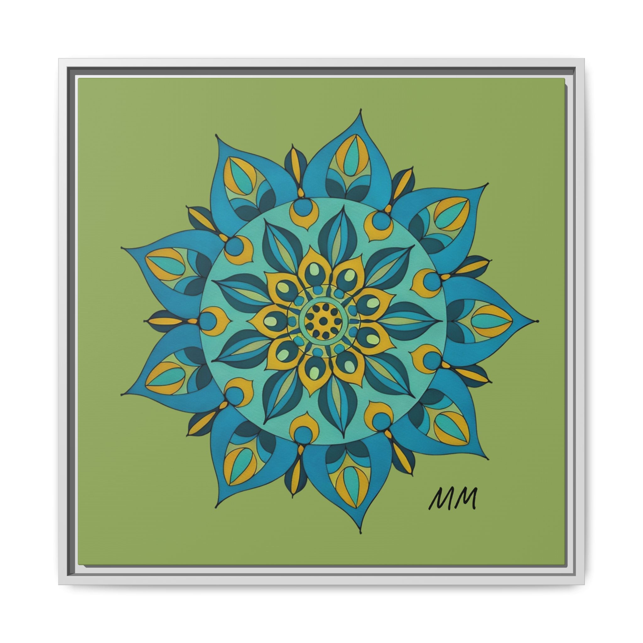 Genesis Framed Mandala Wall Art — Teal & Gold Floral Canvas