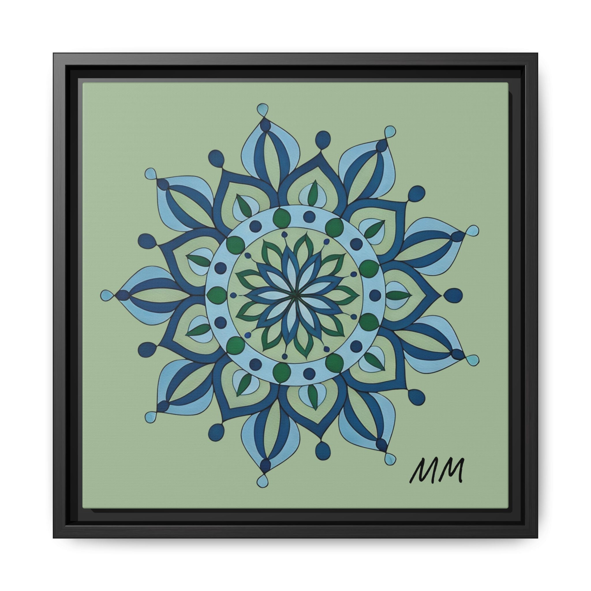 Esme Framed Blue-Green Mandala Matte Canvas Wall Art