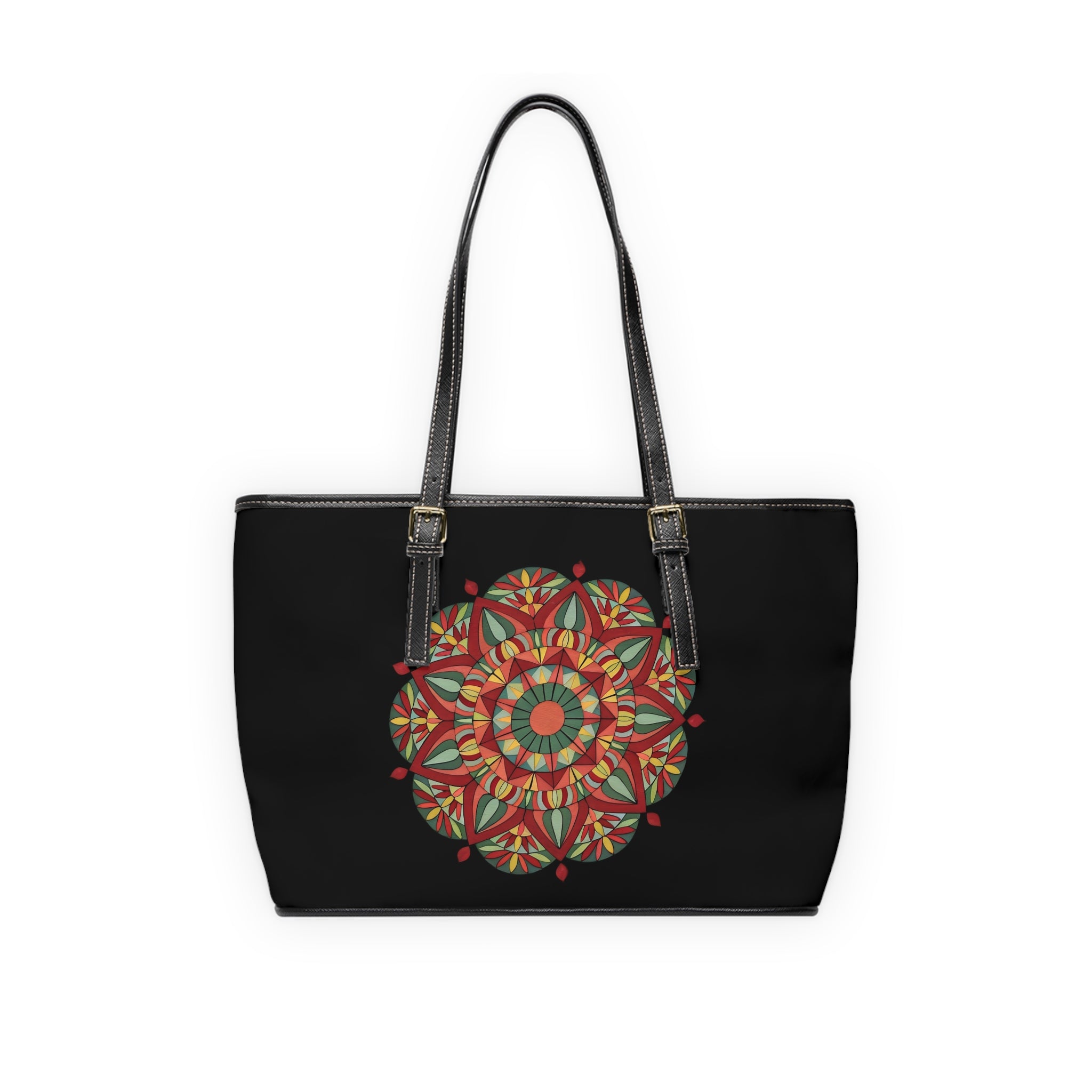 Thalia Mandala PU Leather Shoulder Bag – Boho Floral Tote by Infinite Hue
