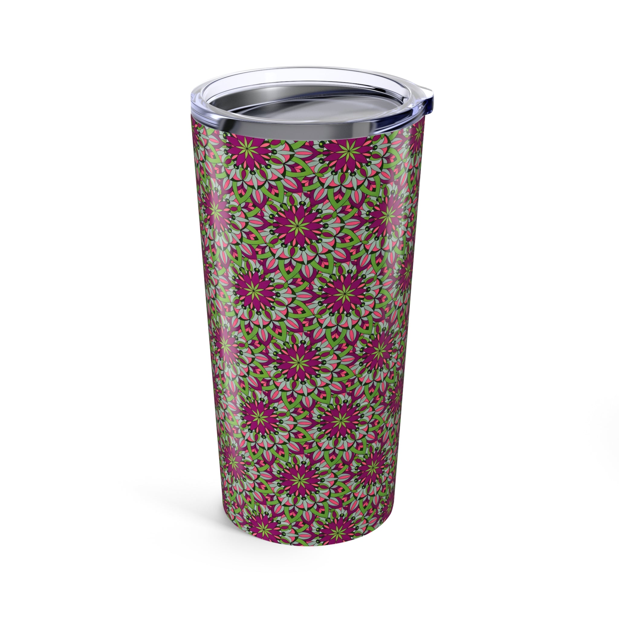 Cali Mandala 20oz Floral Kaleidoscope Tumbler — Insulated Pink & Green Mandala Design