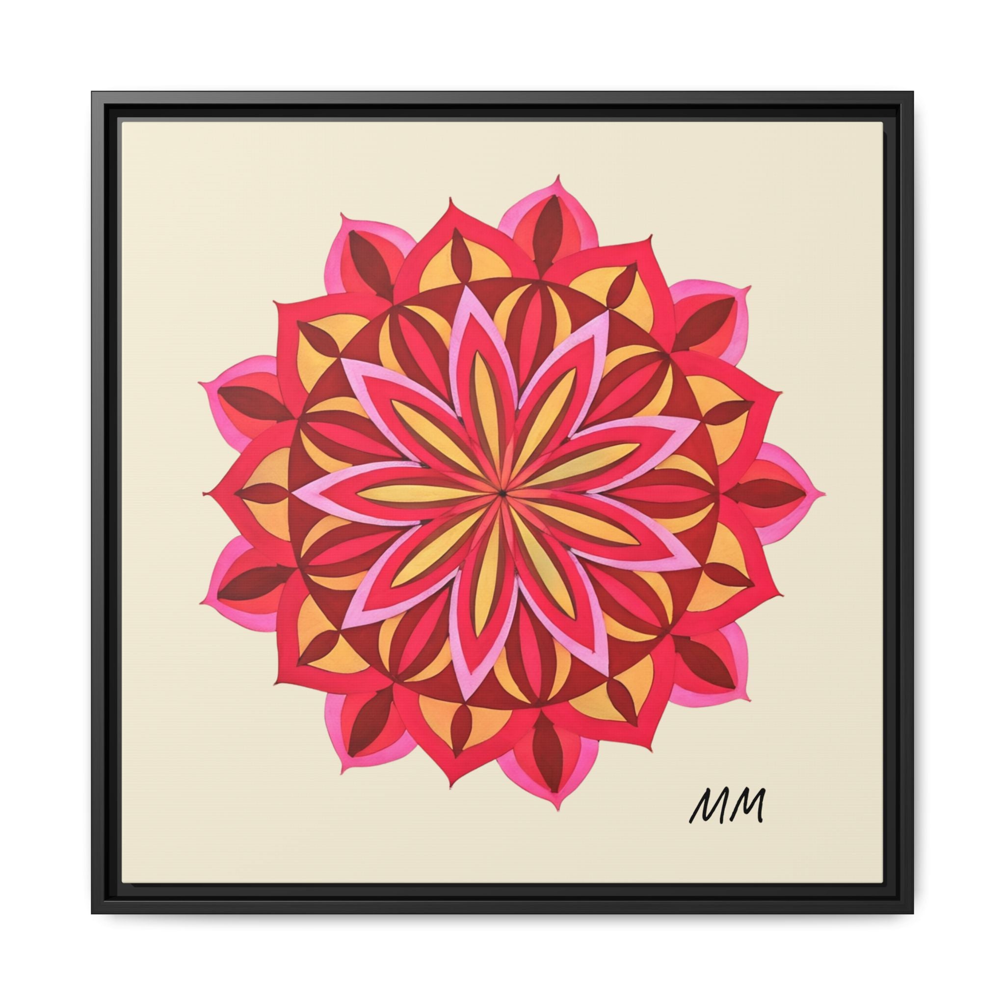 Elodie Framed Floral Mandala Canvas Art — Pink & Red Decorative Wall Print