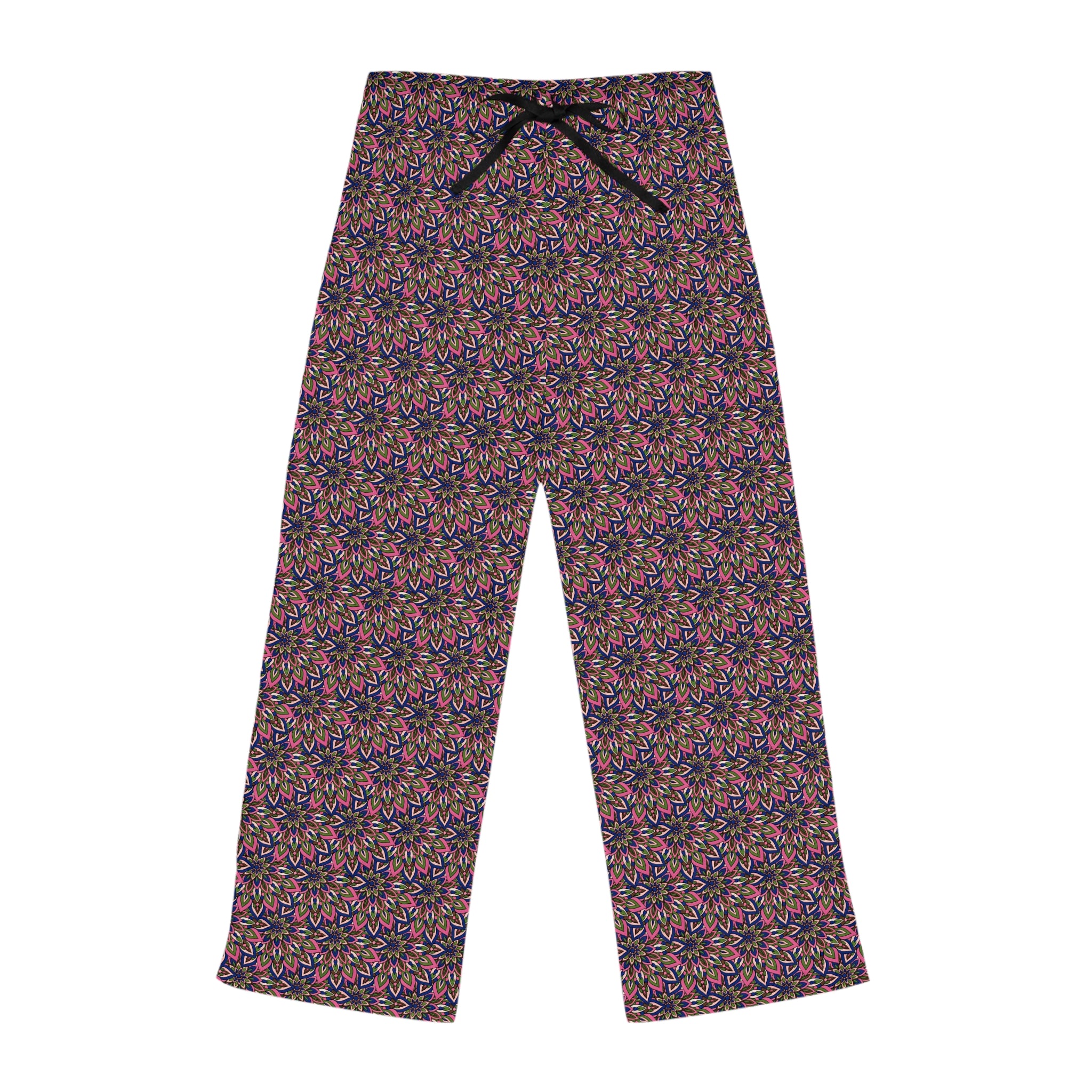Laura Mandala Women's Floral Lounge Pajama Pants — Pink & Black All-Over Print