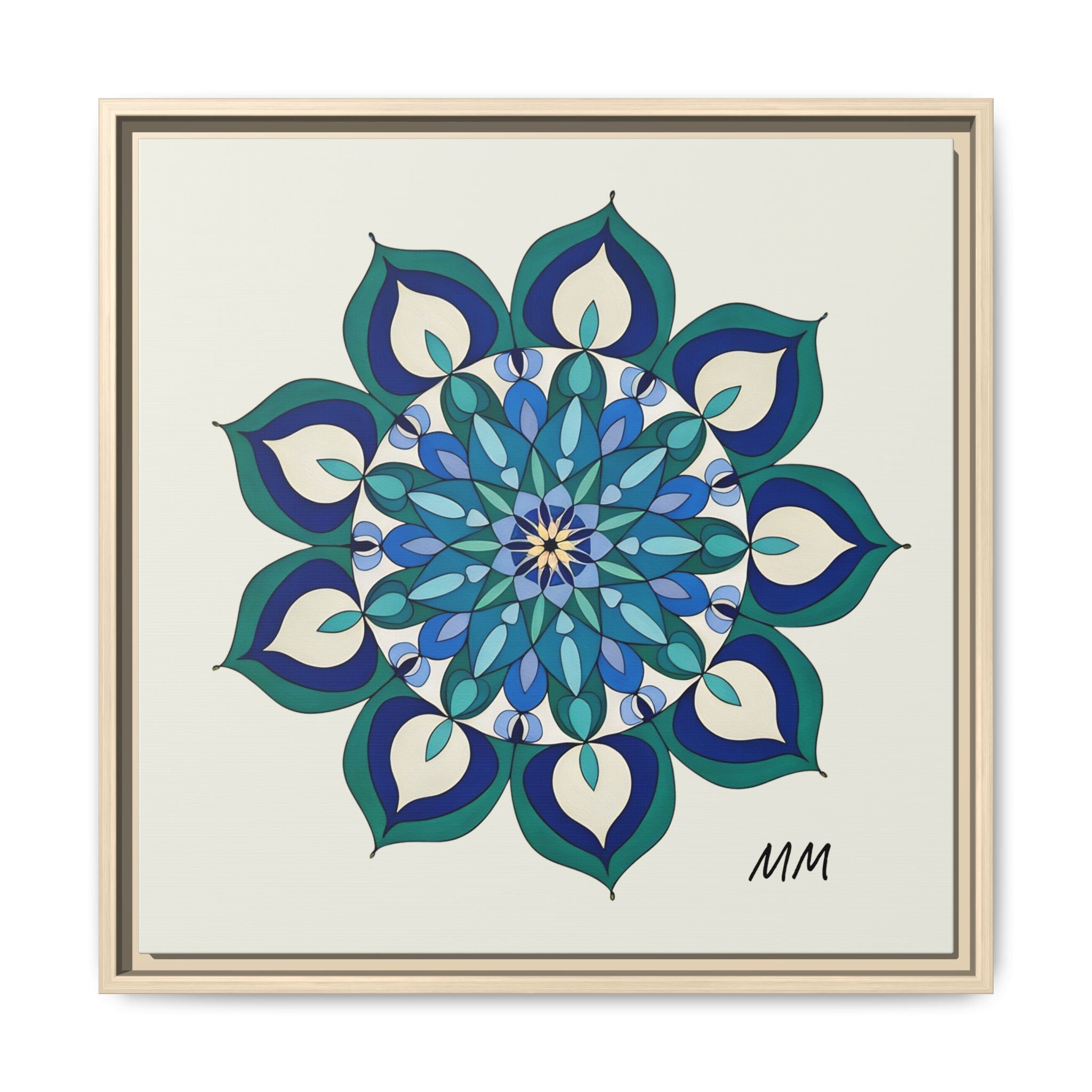 Lottie Framed Blue Green Mandala Wall Art — Matte Canvas Print