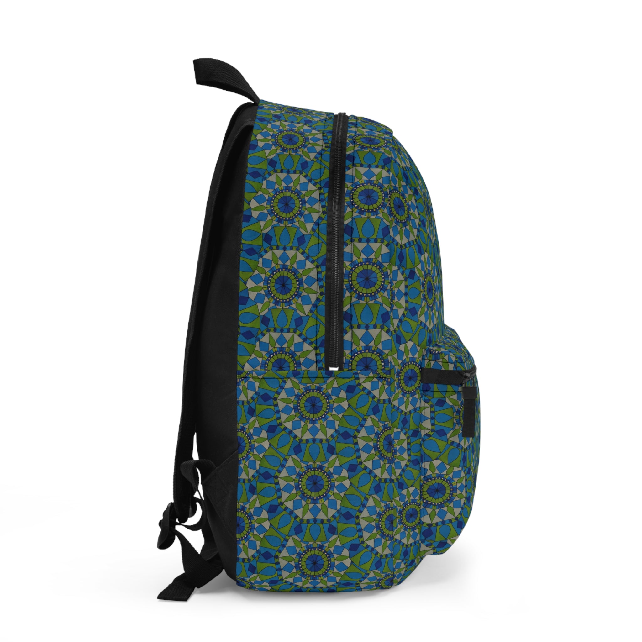 Colton Mandala Art Geometric Mosaic Backpack — Blue Green Kaleidoscope Pattern