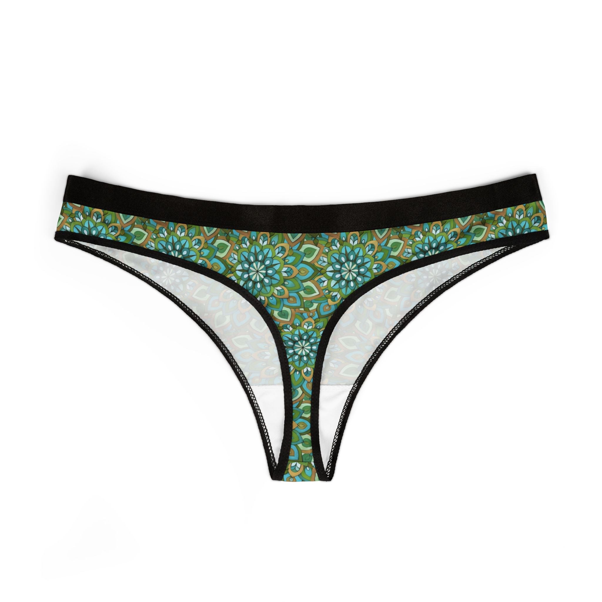 Mary Mandala Green Women's Thong — Floral Boho Lace-Style Print