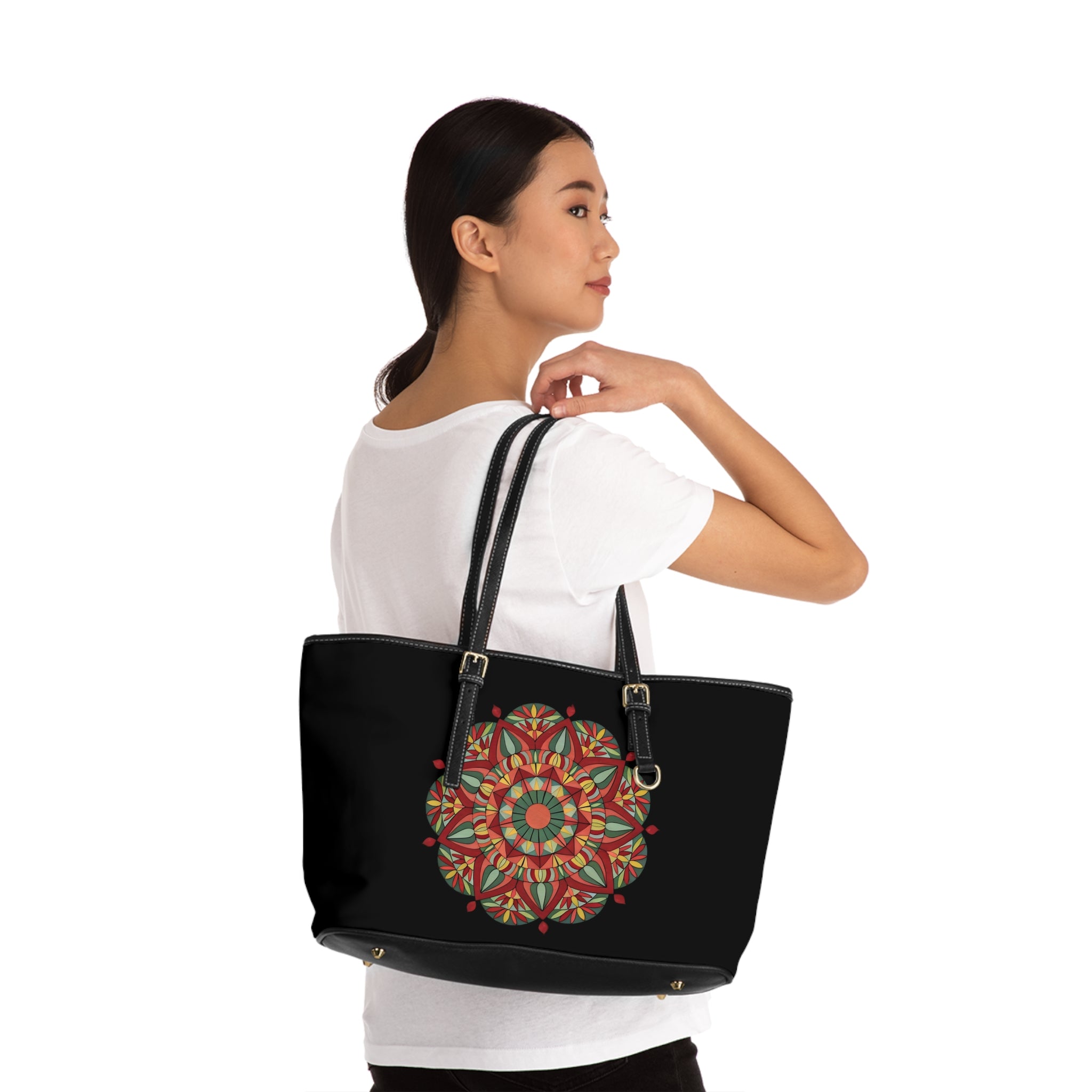 Thalia Mandala PU Leather Shoulder Bag – Boho Floral Tote by Infinite Hue