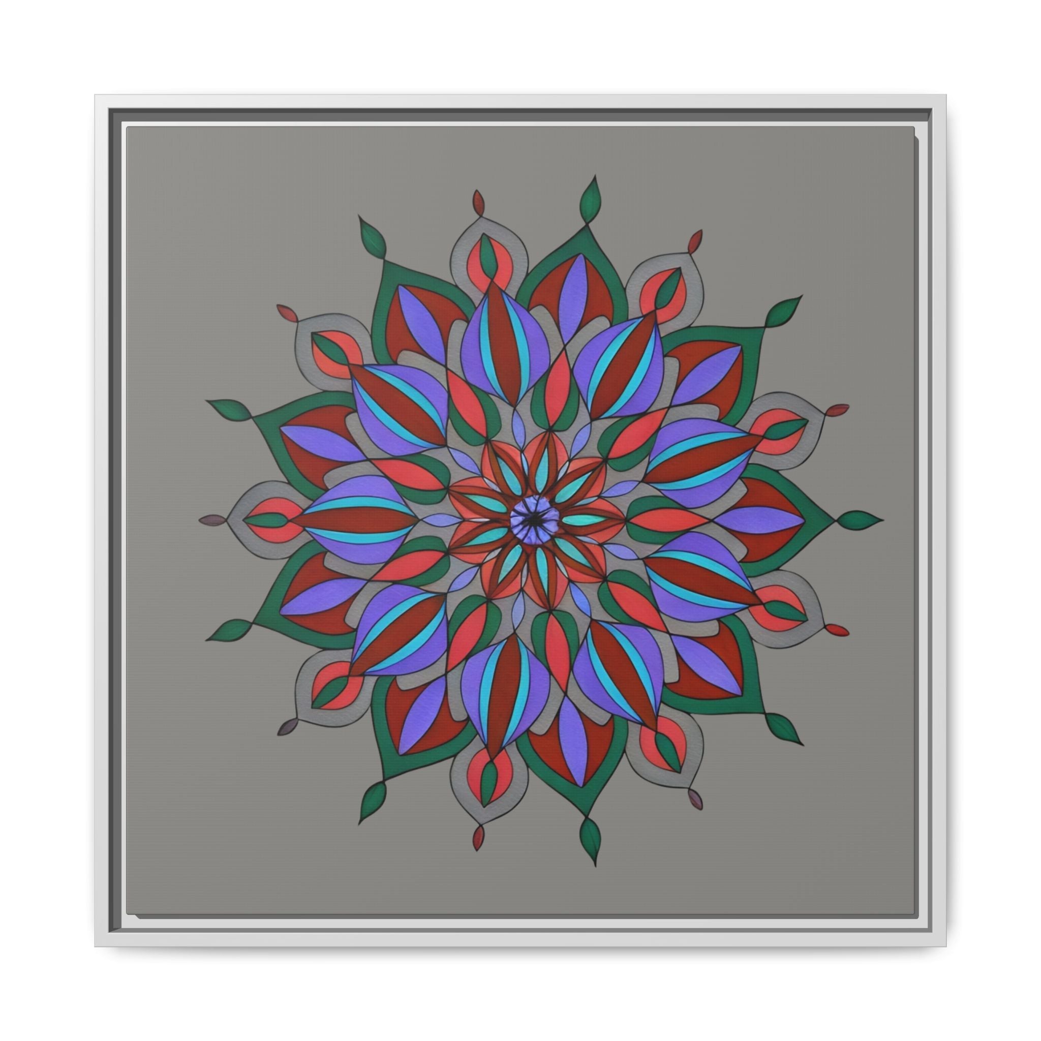 Maya Framed Floral Mandala Matte Canvas Wall Art — Teal Boho Home Decor