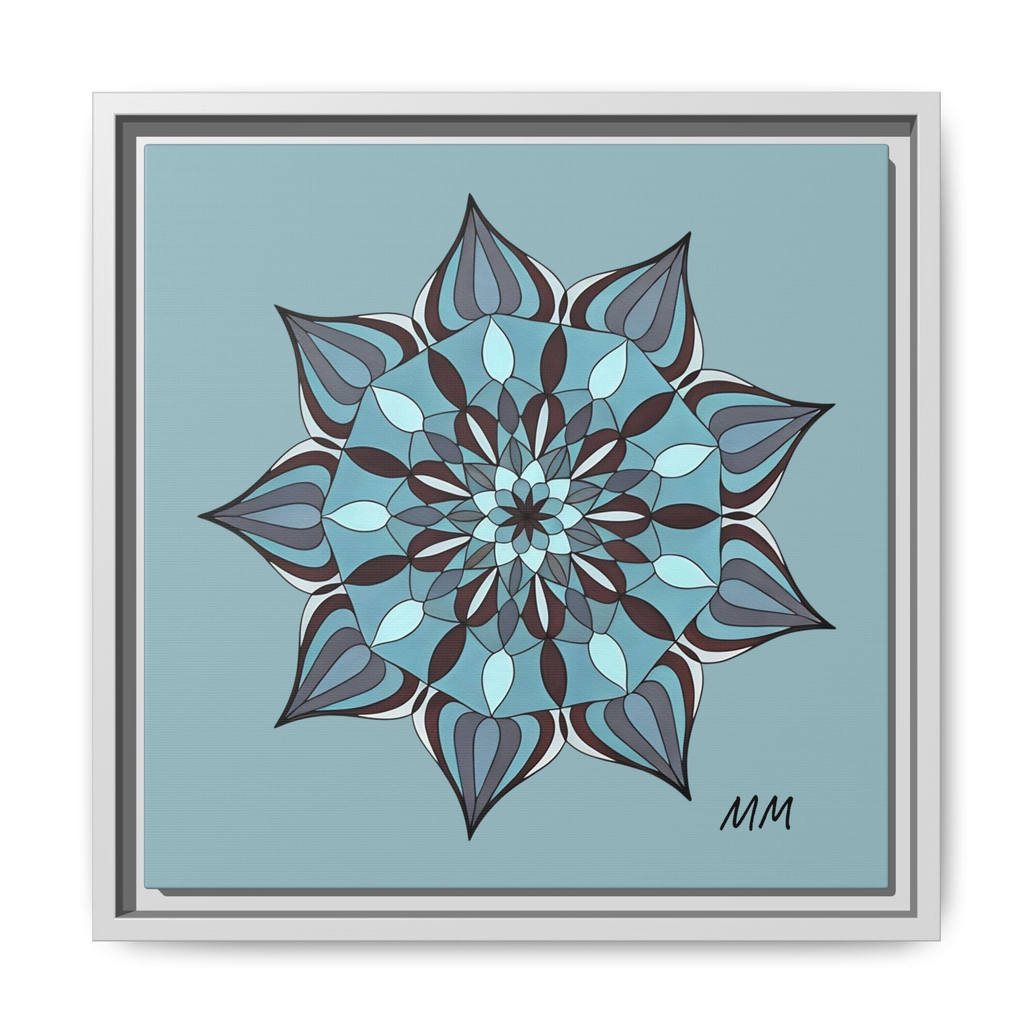 Wren Framed Blue Mandala Canvas Art – Matte Floral Wall Decor