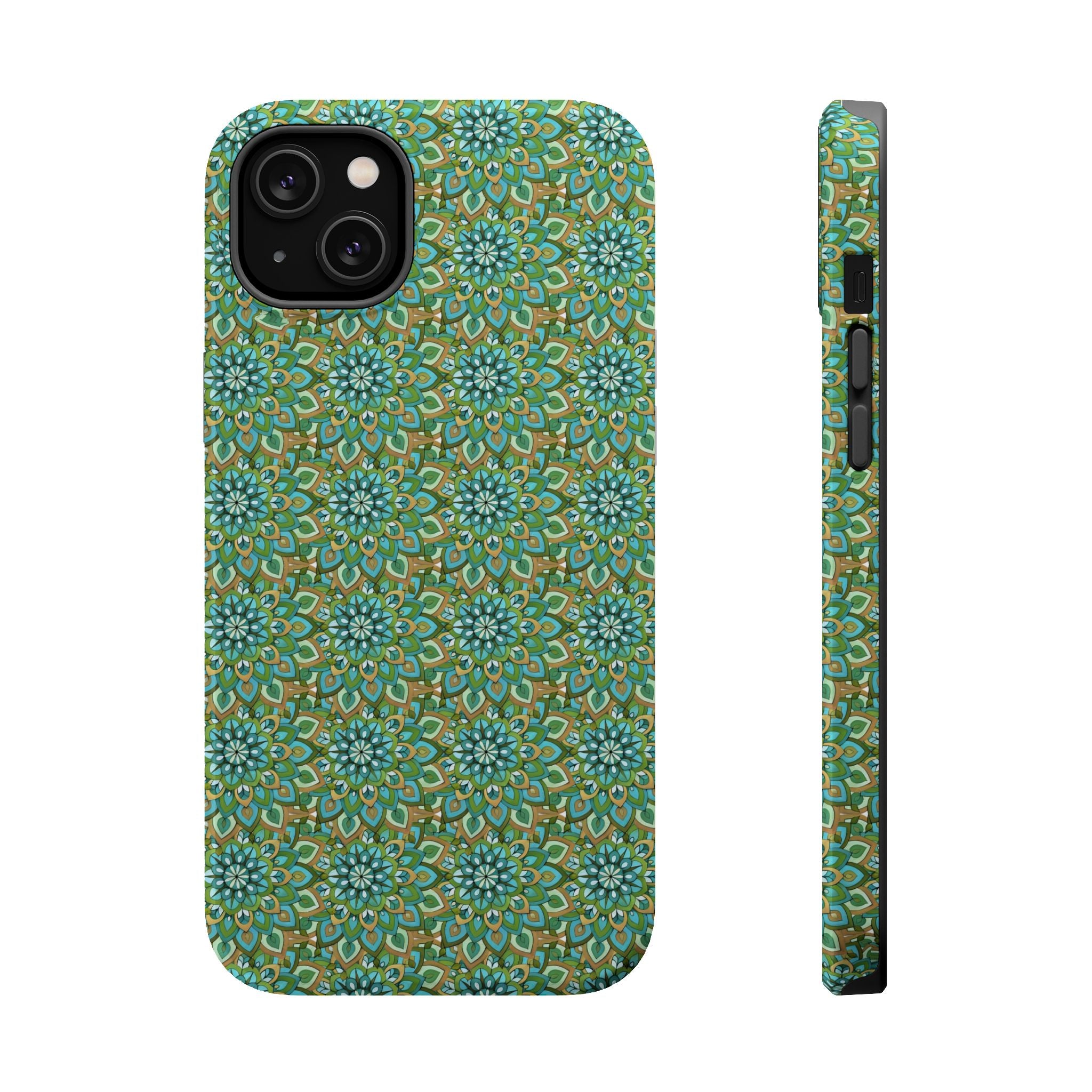 Mary Mandala Magnetic Impact-Resistant Phone Case — Green Floral Mandala Pattern