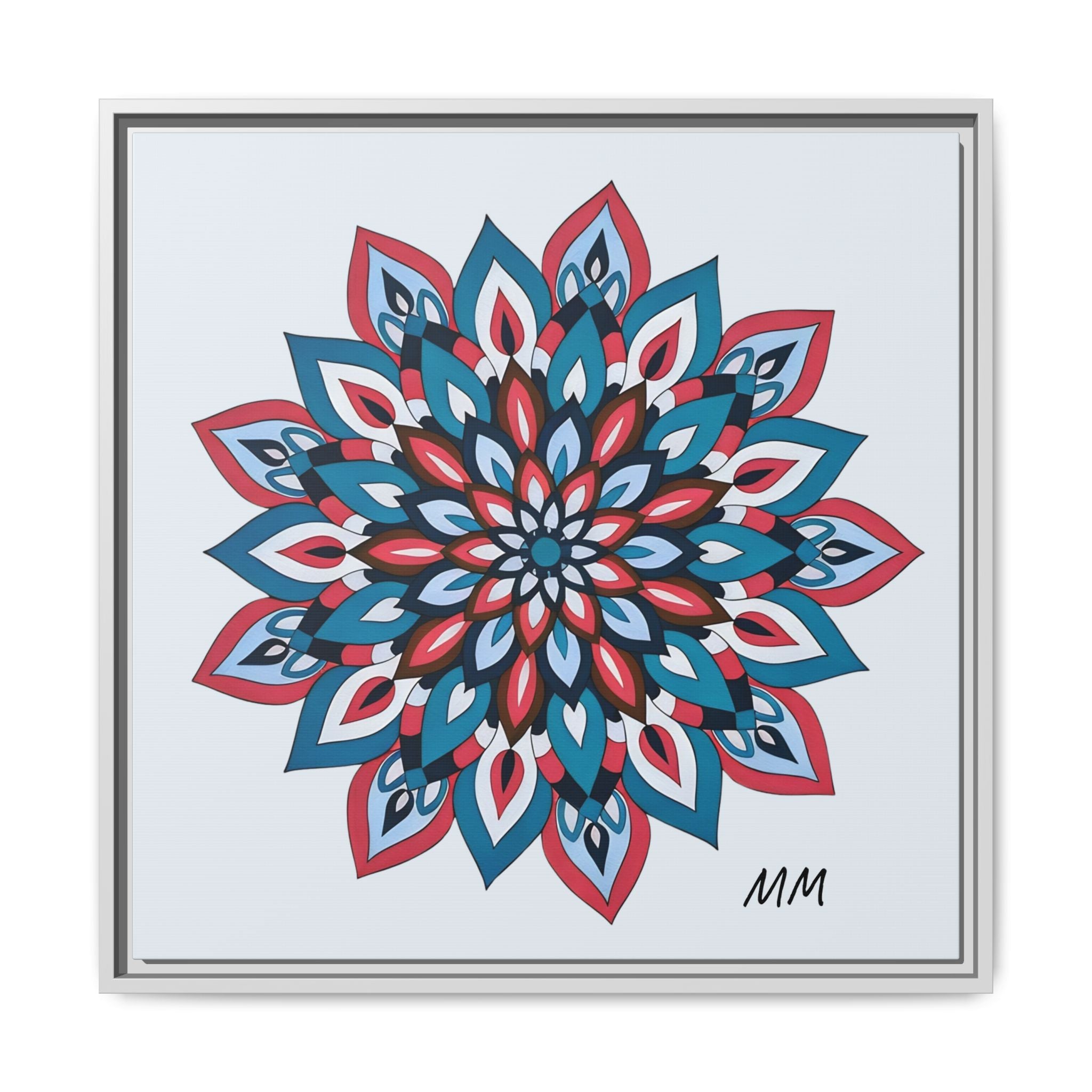 Quinn Framed Mandala Wall Art Print — Blue & Coral Floral Canvas
