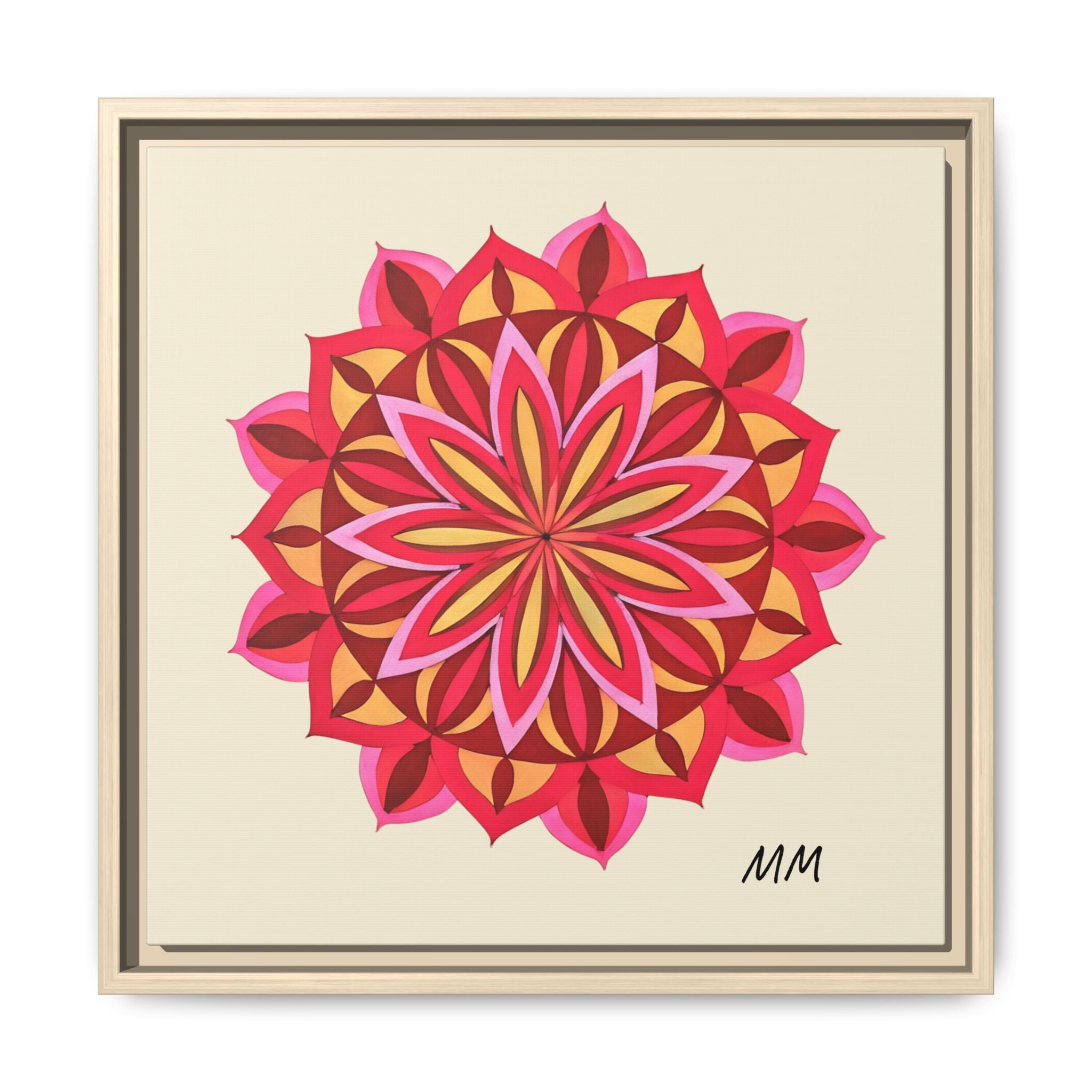 Elodie Framed Floral Mandala Canvas Art — Pink & Red Decorative Wall Print