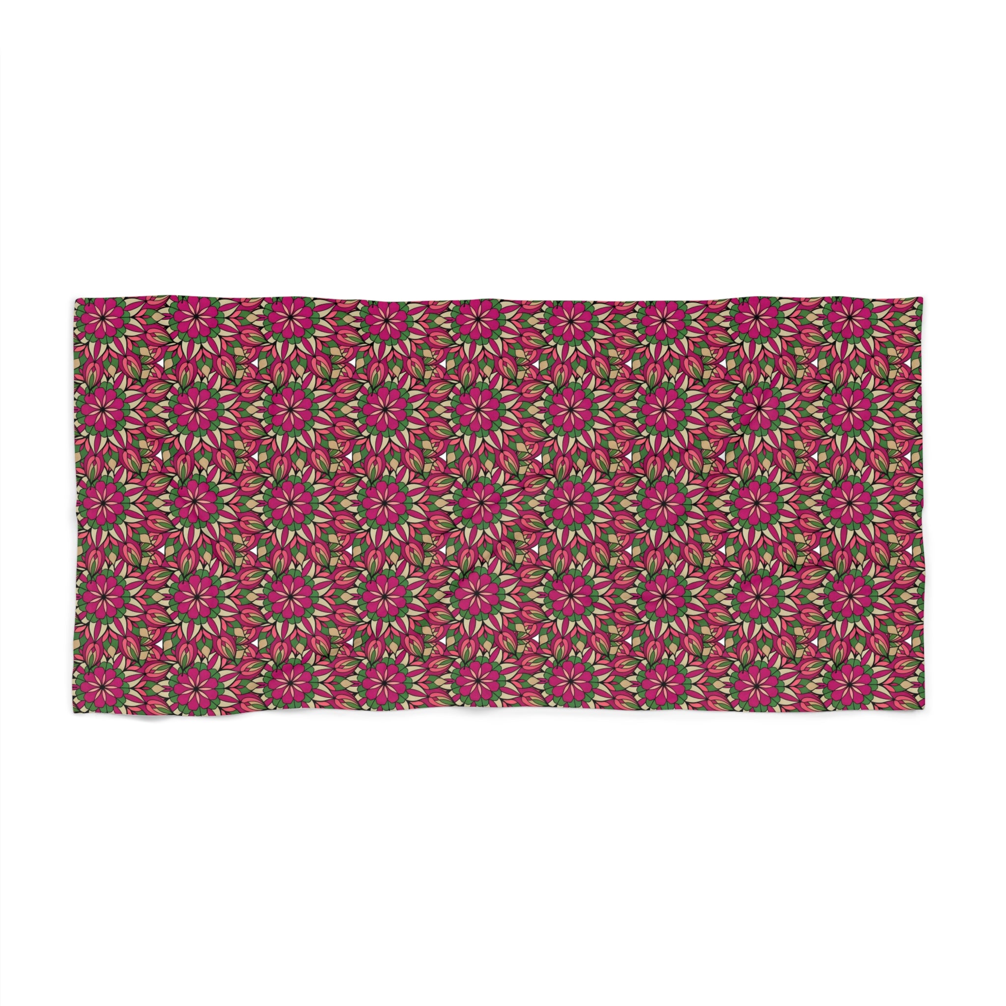 Avery Mandala Floral Beach Towel — Pink Boho Patterned Beach Blanket