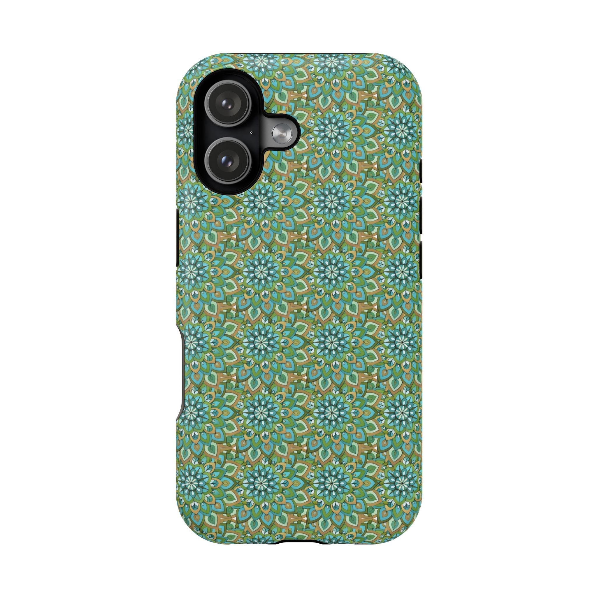 Mary Mandala Magnetic Impact-Resistant Phone Case — Green Floral Mandala Pattern