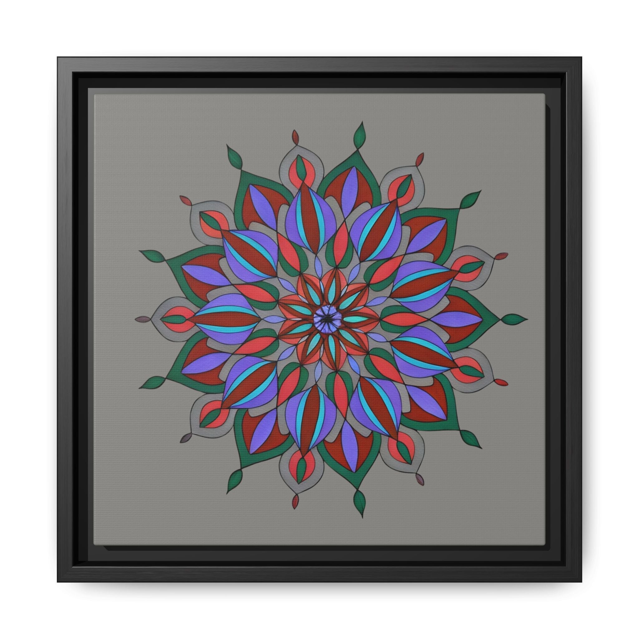 Maya Framed Floral Mandala Matte Canvas Wall Art — Teal Boho Home Decor