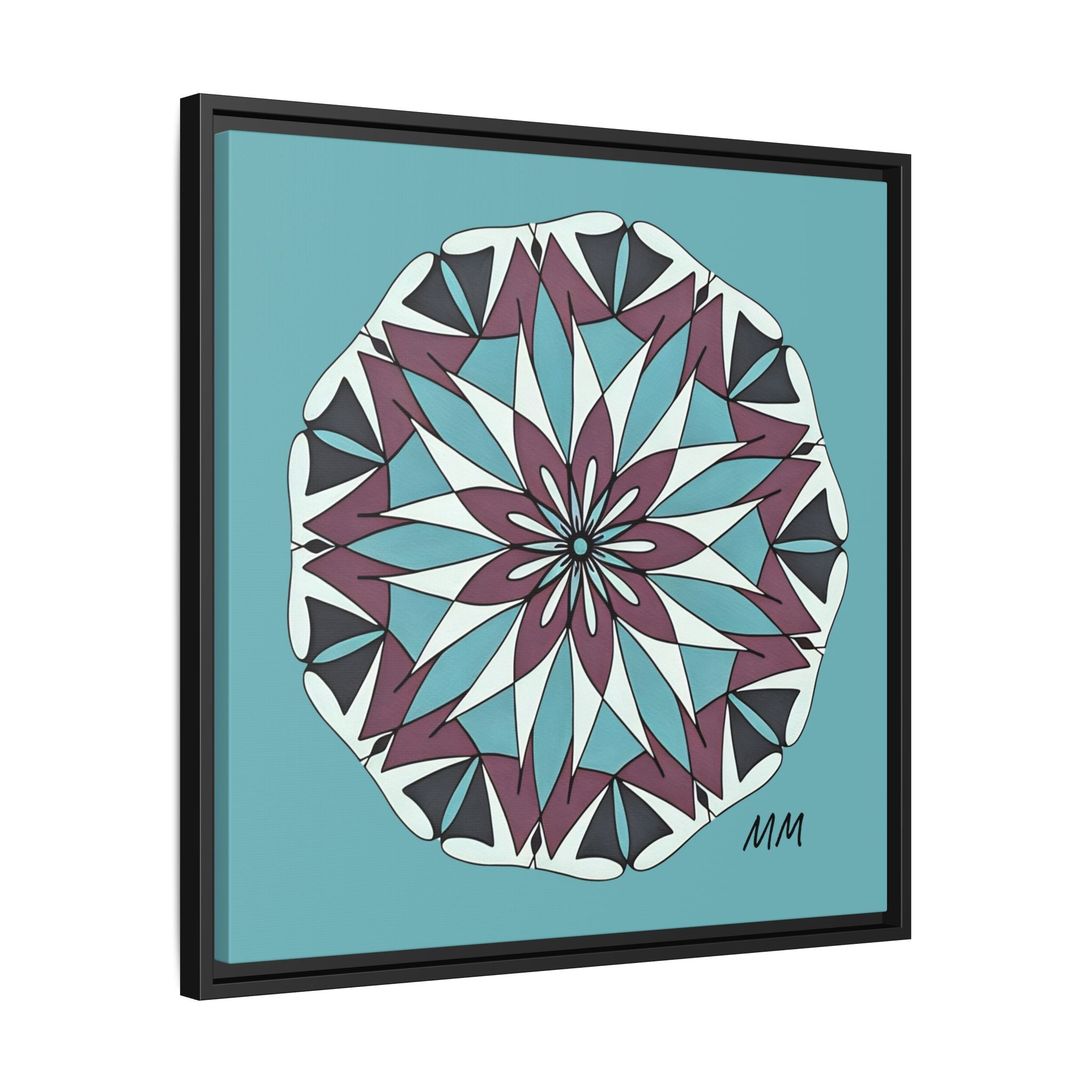 Milani Framed Mandala Canvas Wall Art — Teal & Plum Geometric Design
