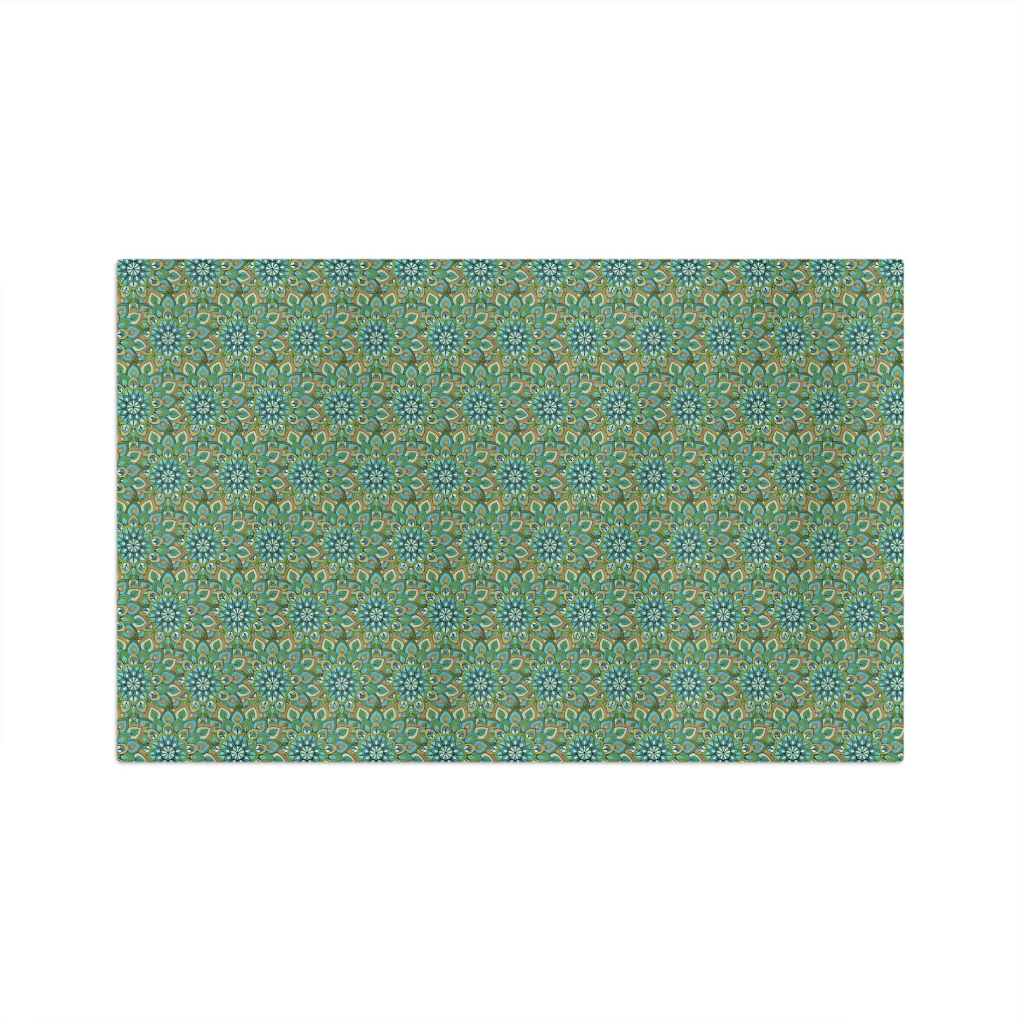Mary Mandala Microfiber Tea Towel — Green Blue Floral Mosaic Pattern | Decorative Kitchen Towel