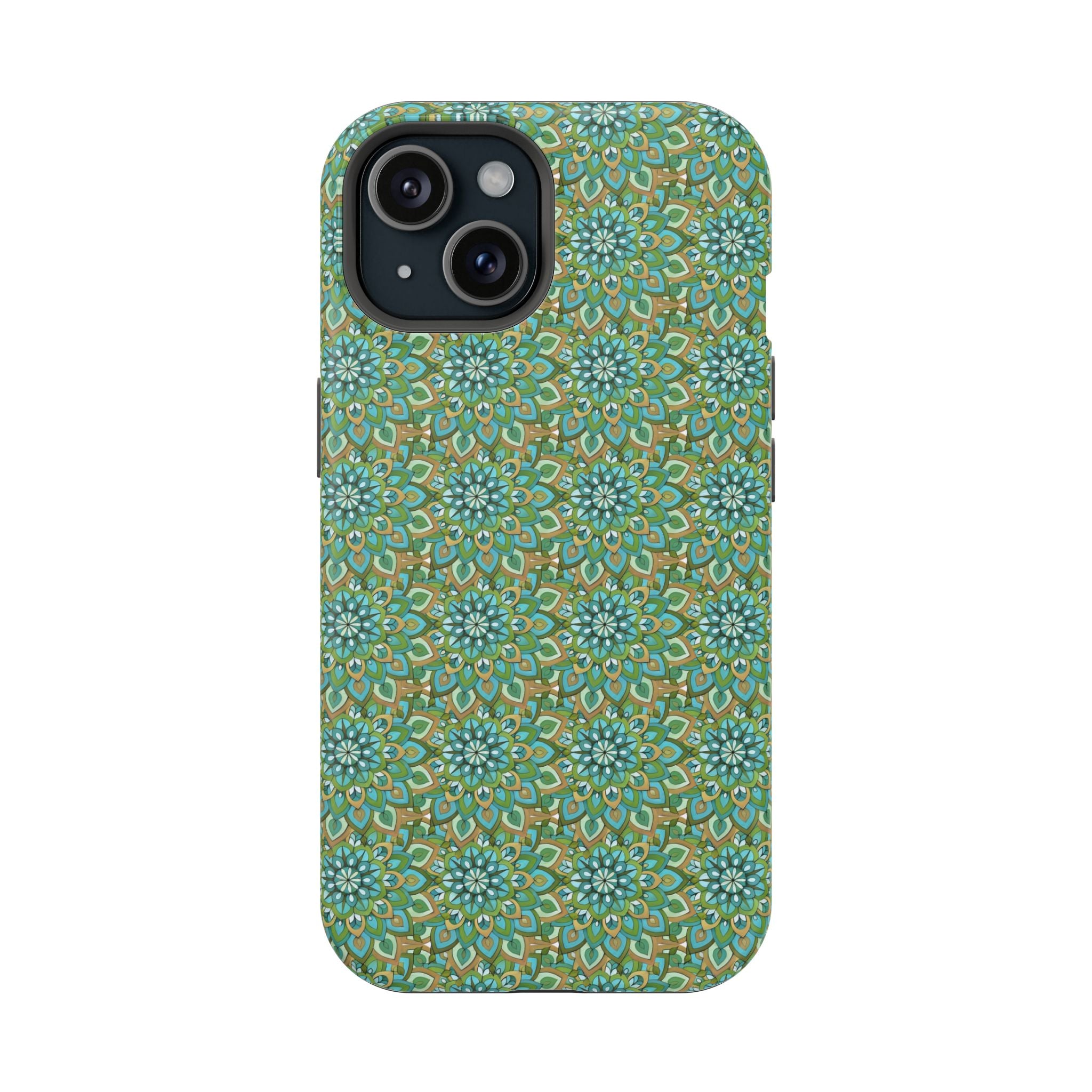 Mary Mandala Magnetic Impact-Resistant Phone Case — Green Floral Mandala Pattern