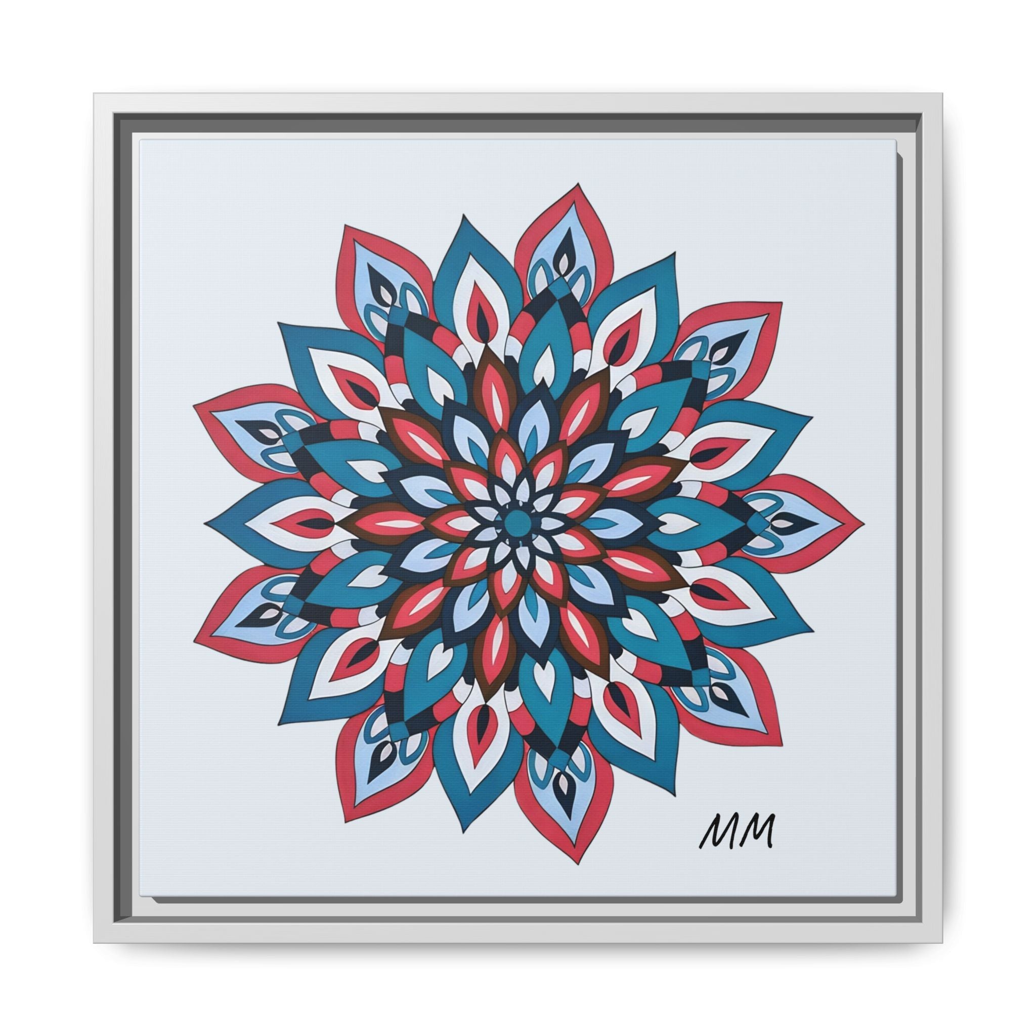 Quinn Framed Mandala Wall Art Print — Blue & Coral Floral Canvas