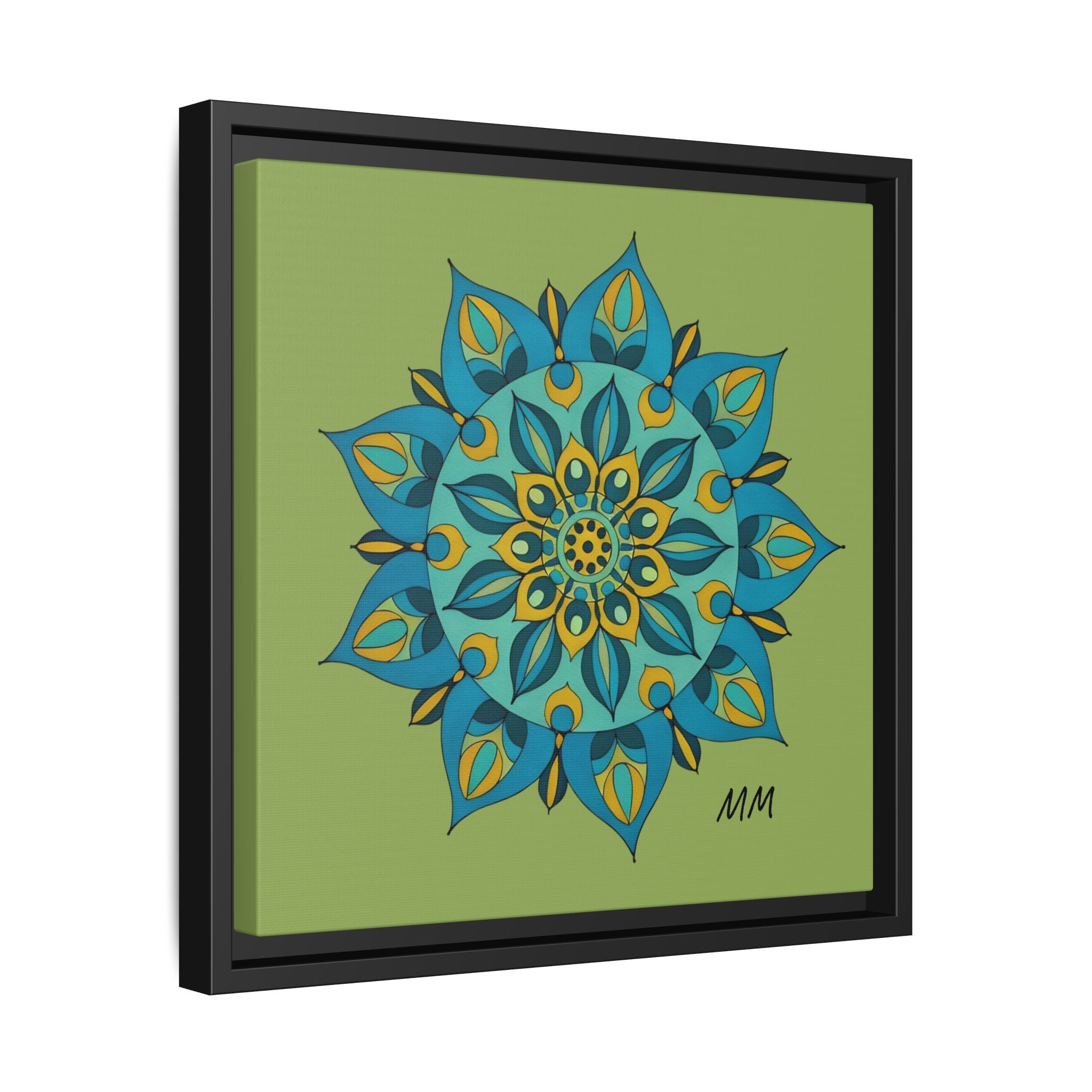 Genesis Framed Mandala Wall Art — Teal & Gold Floral Canvas