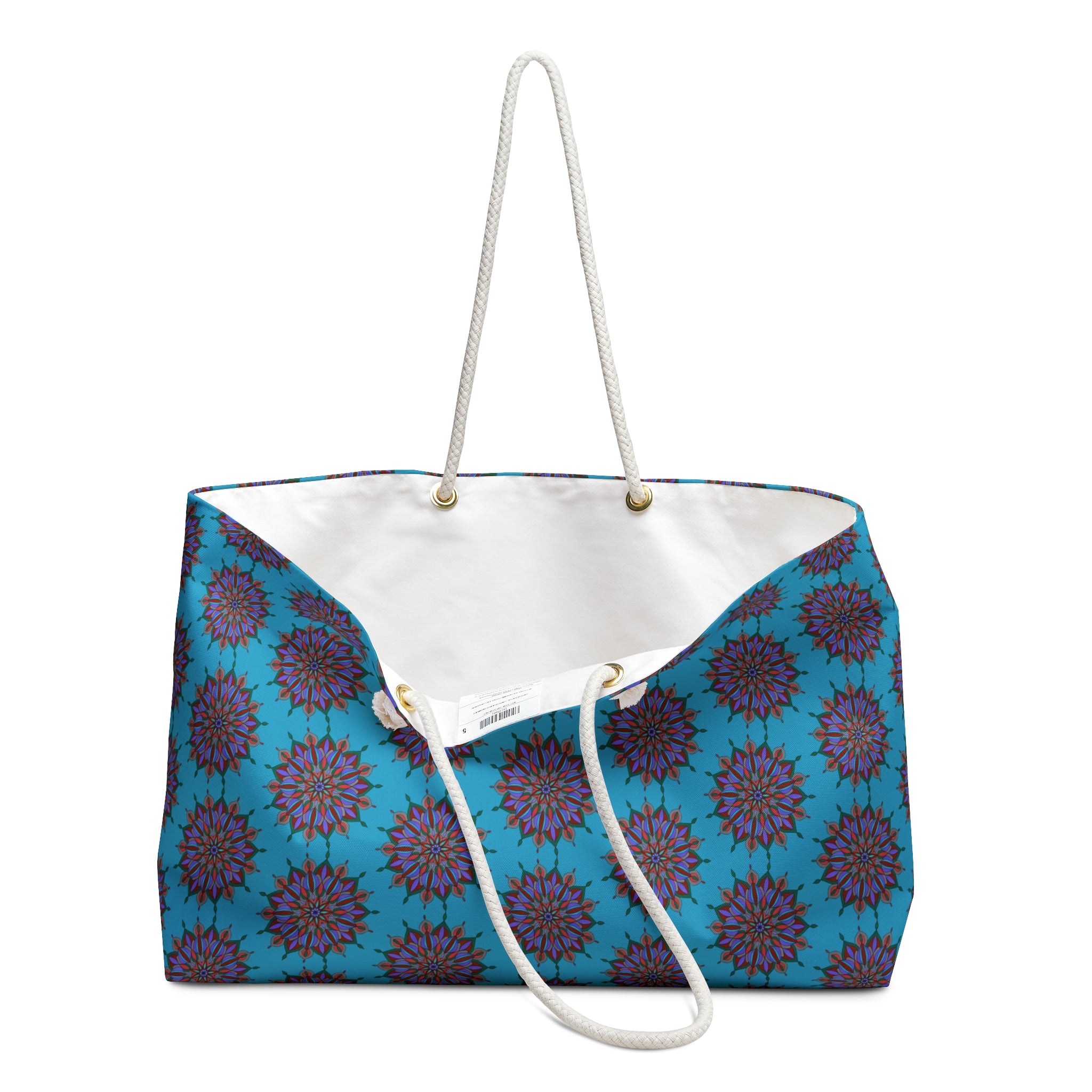 Maya Turquoise Floral Mandala Weekender Bag — Spacious Boho Travel Tote