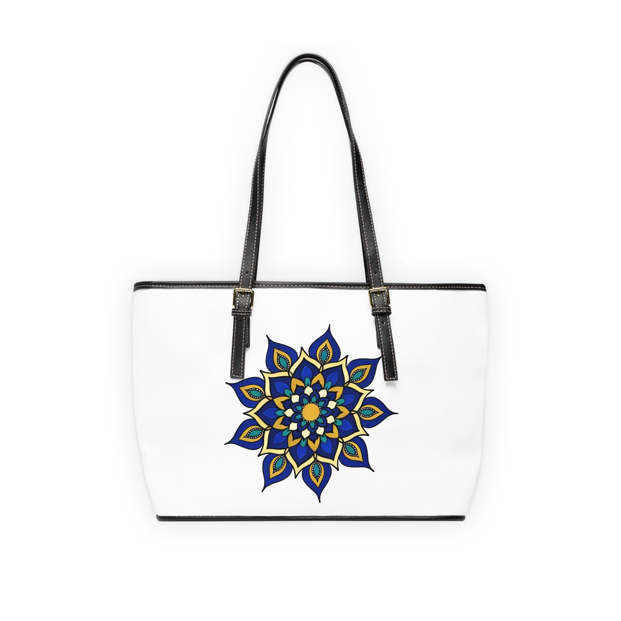 Astrid Purple Mandala Tote Bag — PU Leather Shoulder Tote with Colorful Floral Medallion