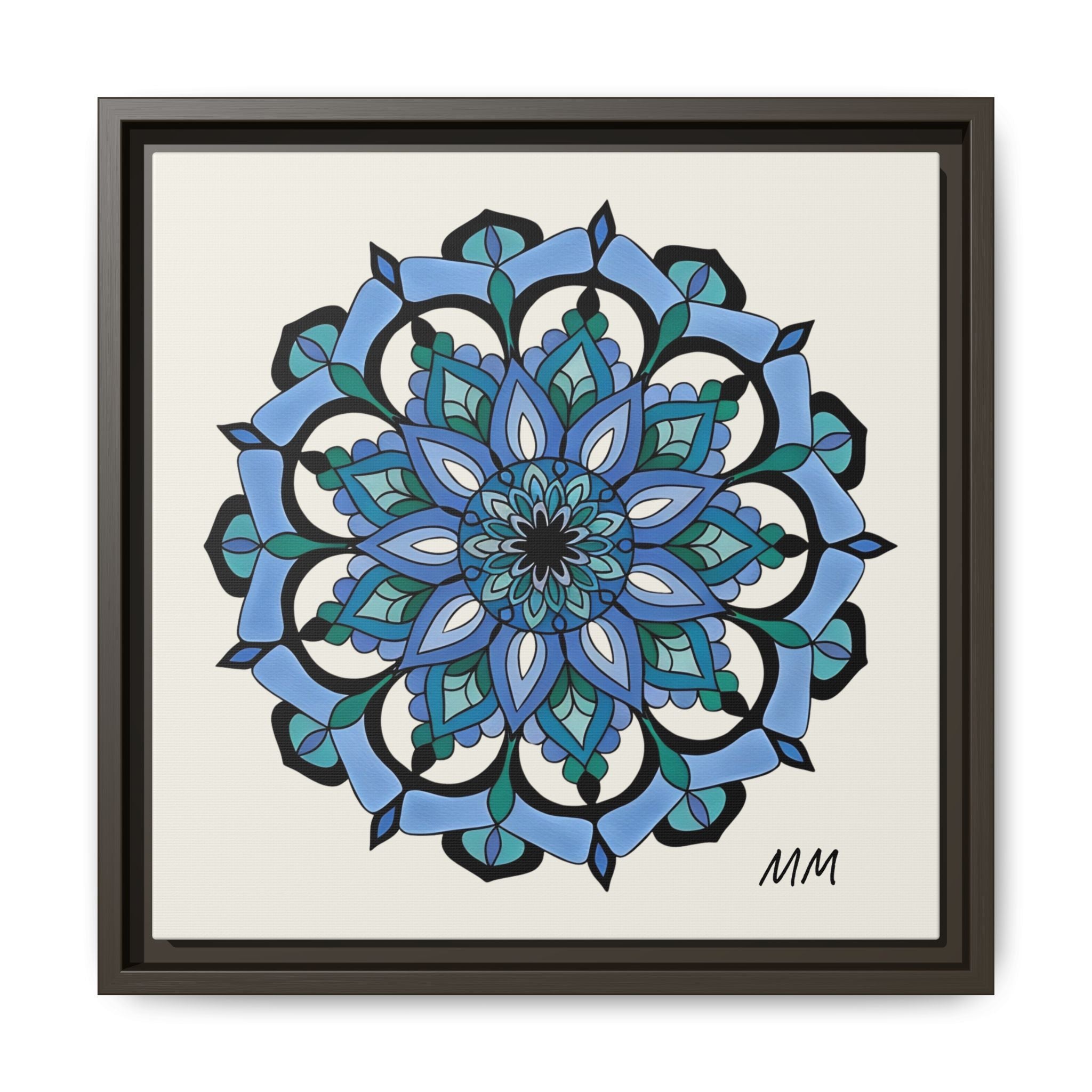 Leilani  Blue Floral Mandala Framed Canvas Art — Matte Multi-Color Wall Decor