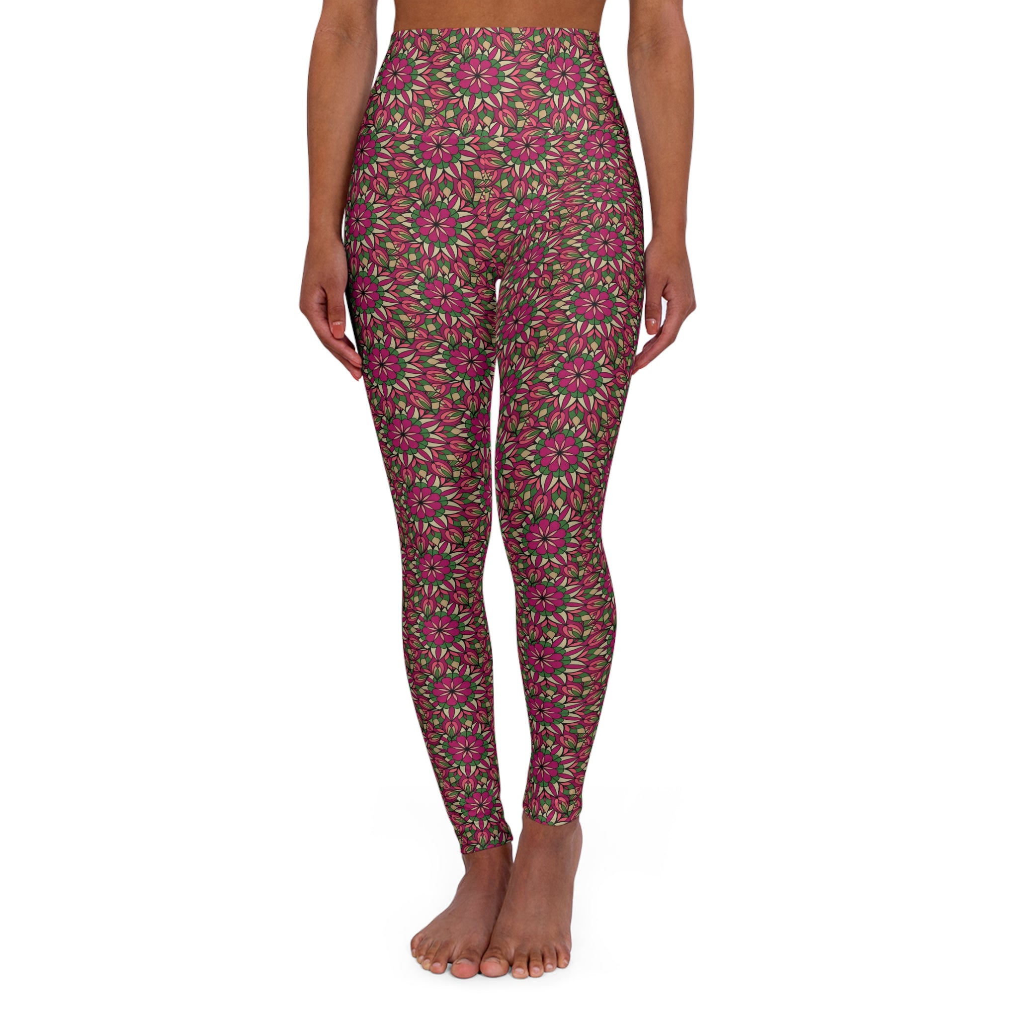 Avert Mandala High-Waist Floral Yoga Leggings — Pink All-Over-Print
